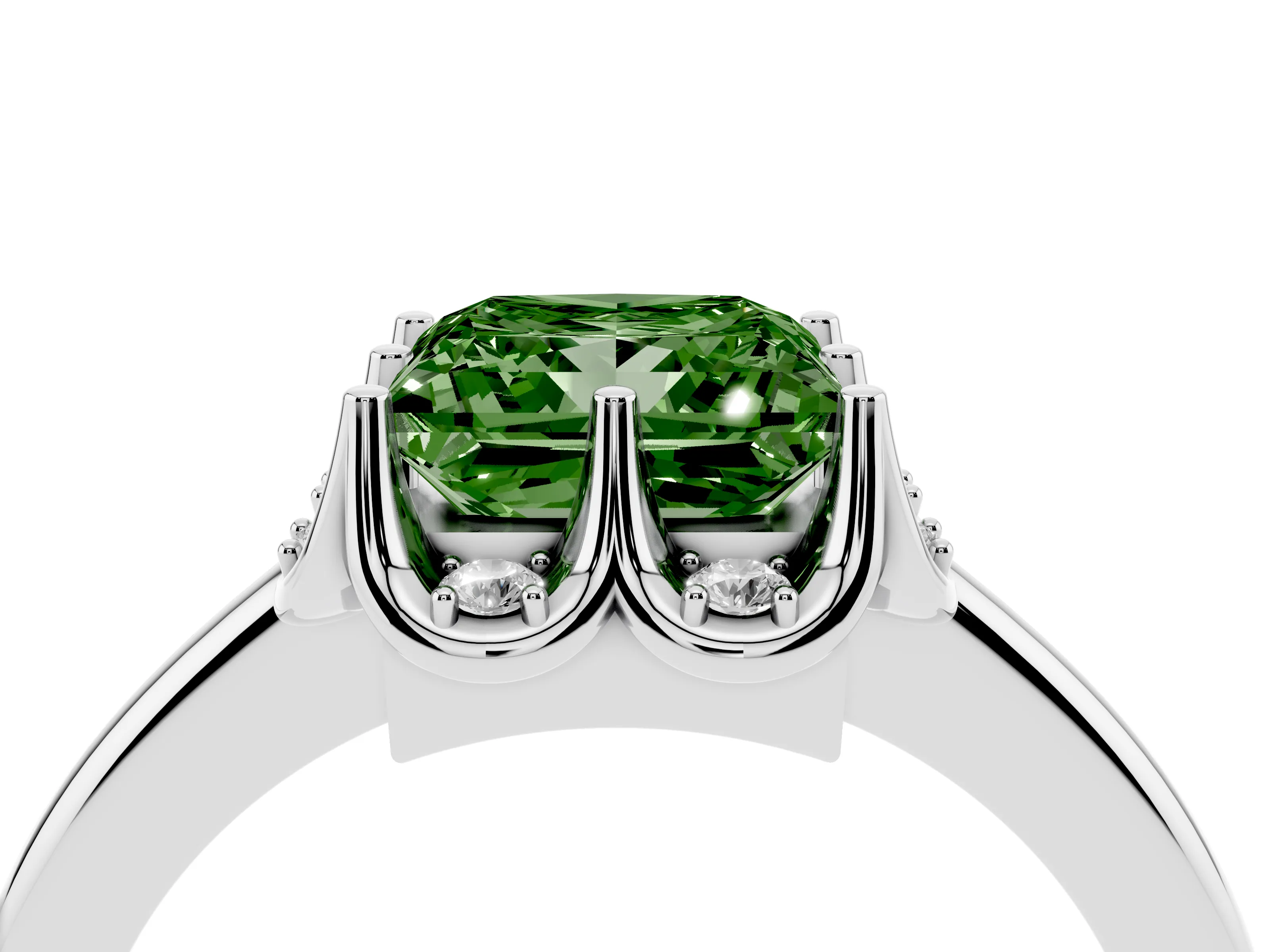 Fancy Green Princess Cut Diamond Round Cluster Halo Ring Set in White gold with Solitaire Band and Prong Setting