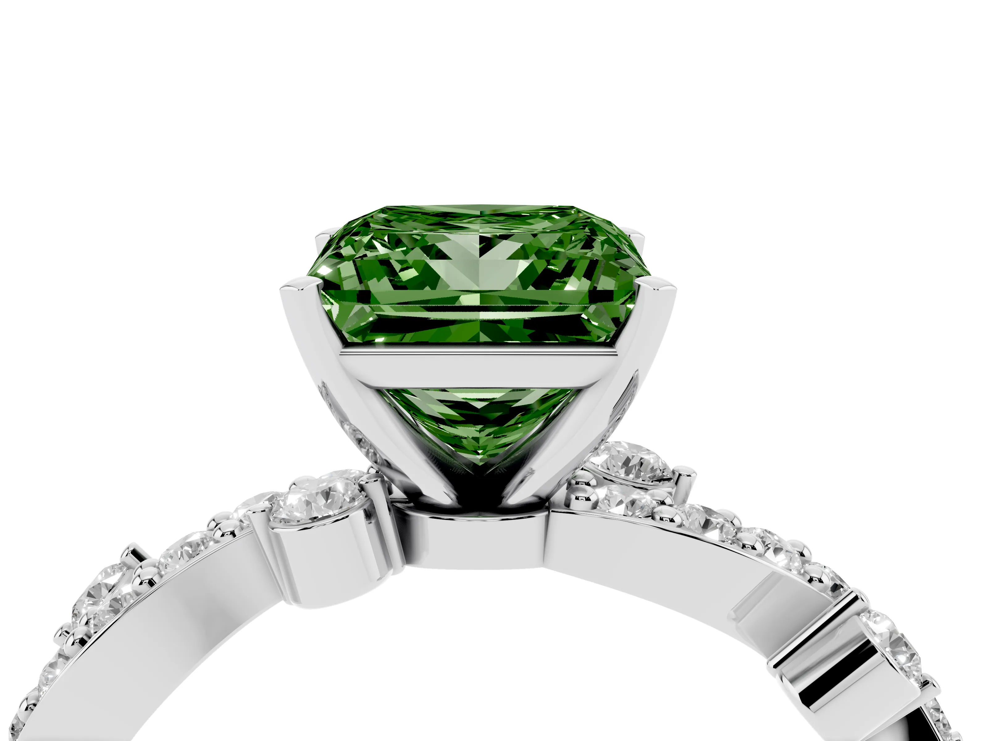 Fancy Green Princess Cut Diamond Solitaire Twisted Band Set in Platinum with Pavé Setting