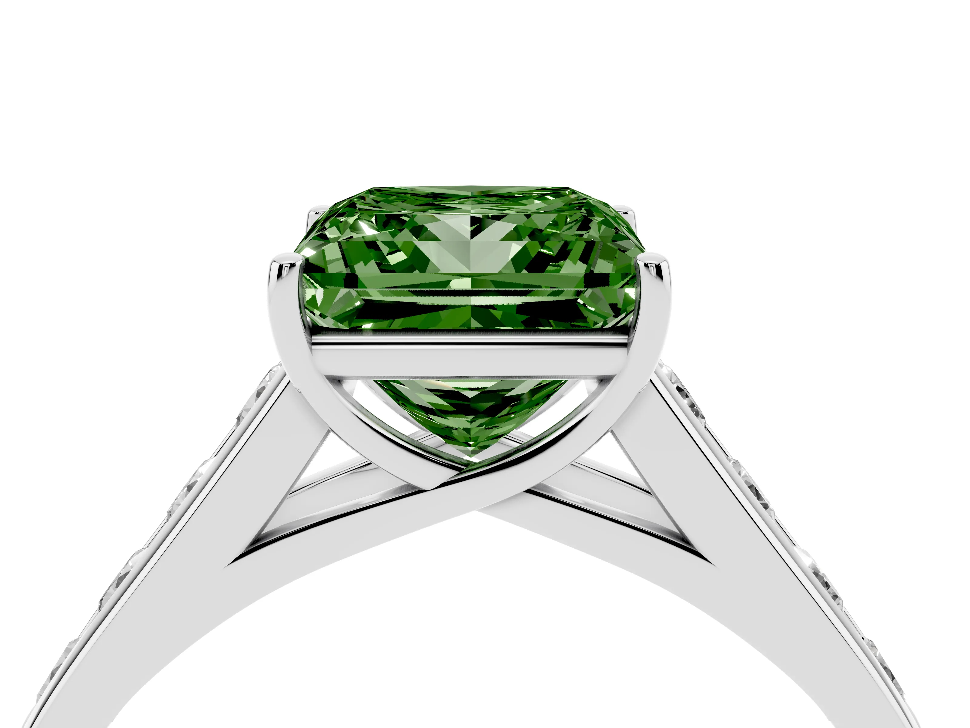 Fancy Green Princess Cut Diamond Solitaire Channel-Set Engagement Ring Set in Silver with Prong Setting