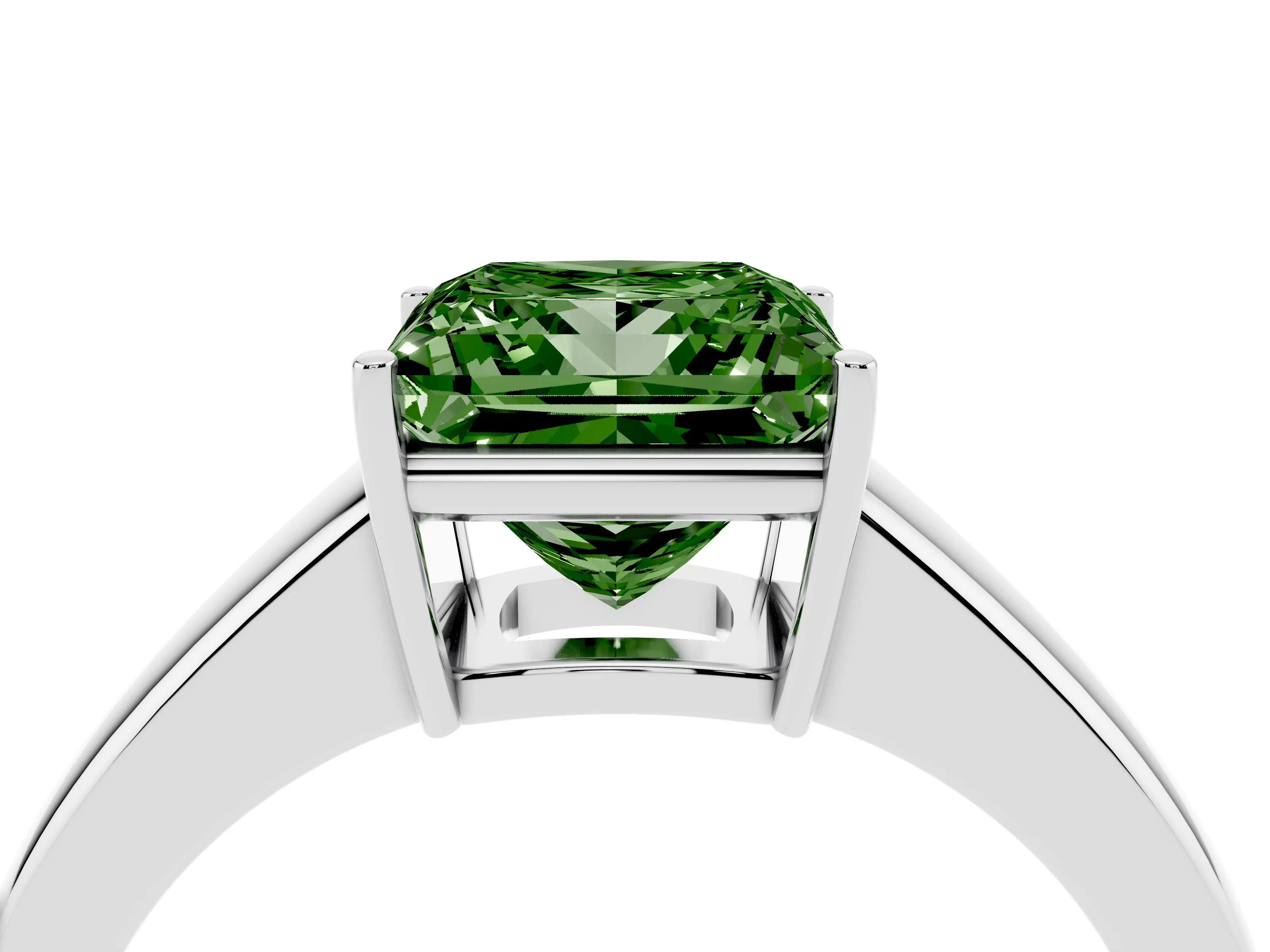 Fancy Green Princess Cut Diamond Solitaire Ring Set in Silver with Tapered Band and Prong Setting