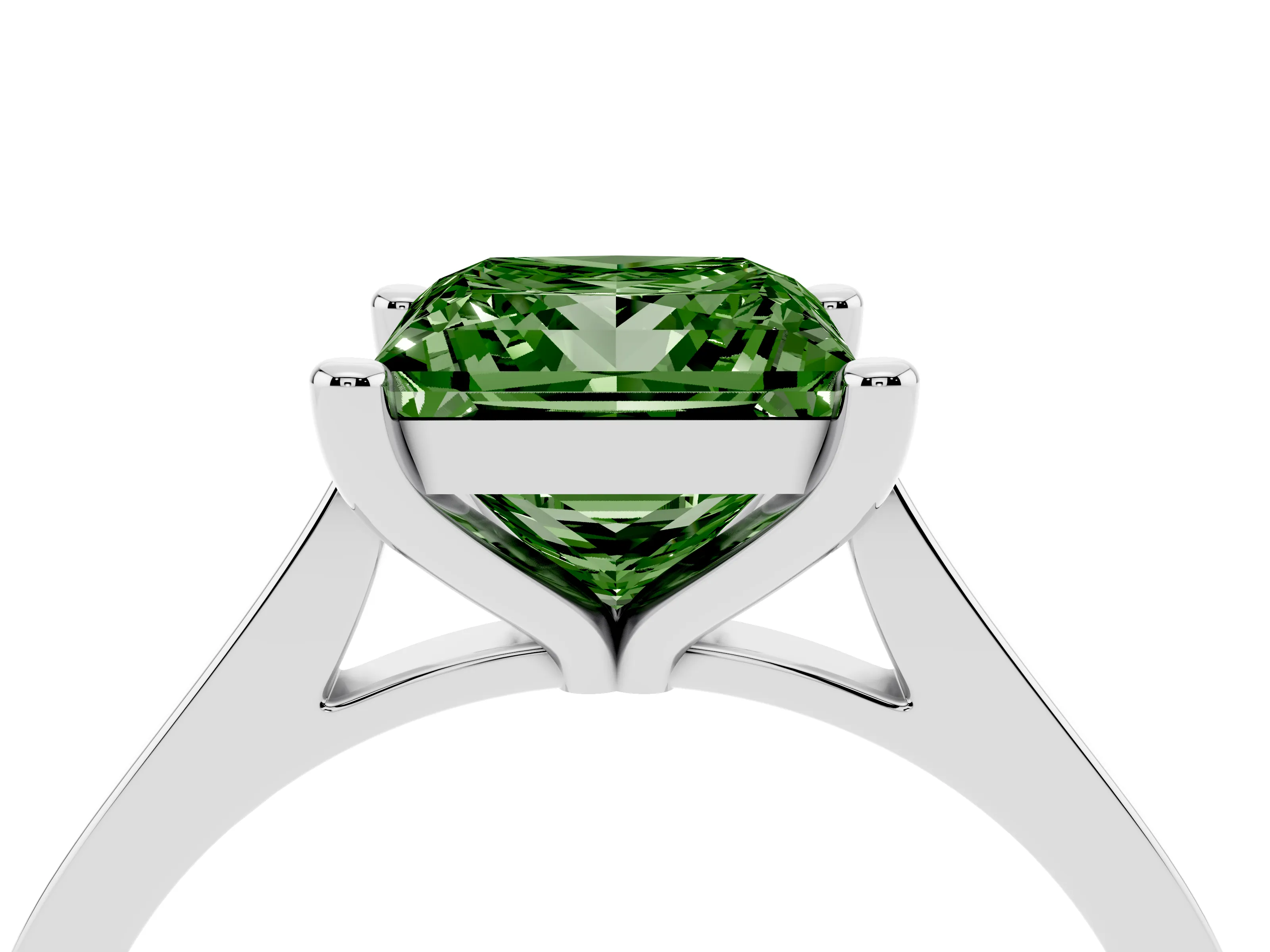 Fancy Green Princess Cut Diamond Solitaire Ring Set in Silver with Prong Setting and Tapered Band