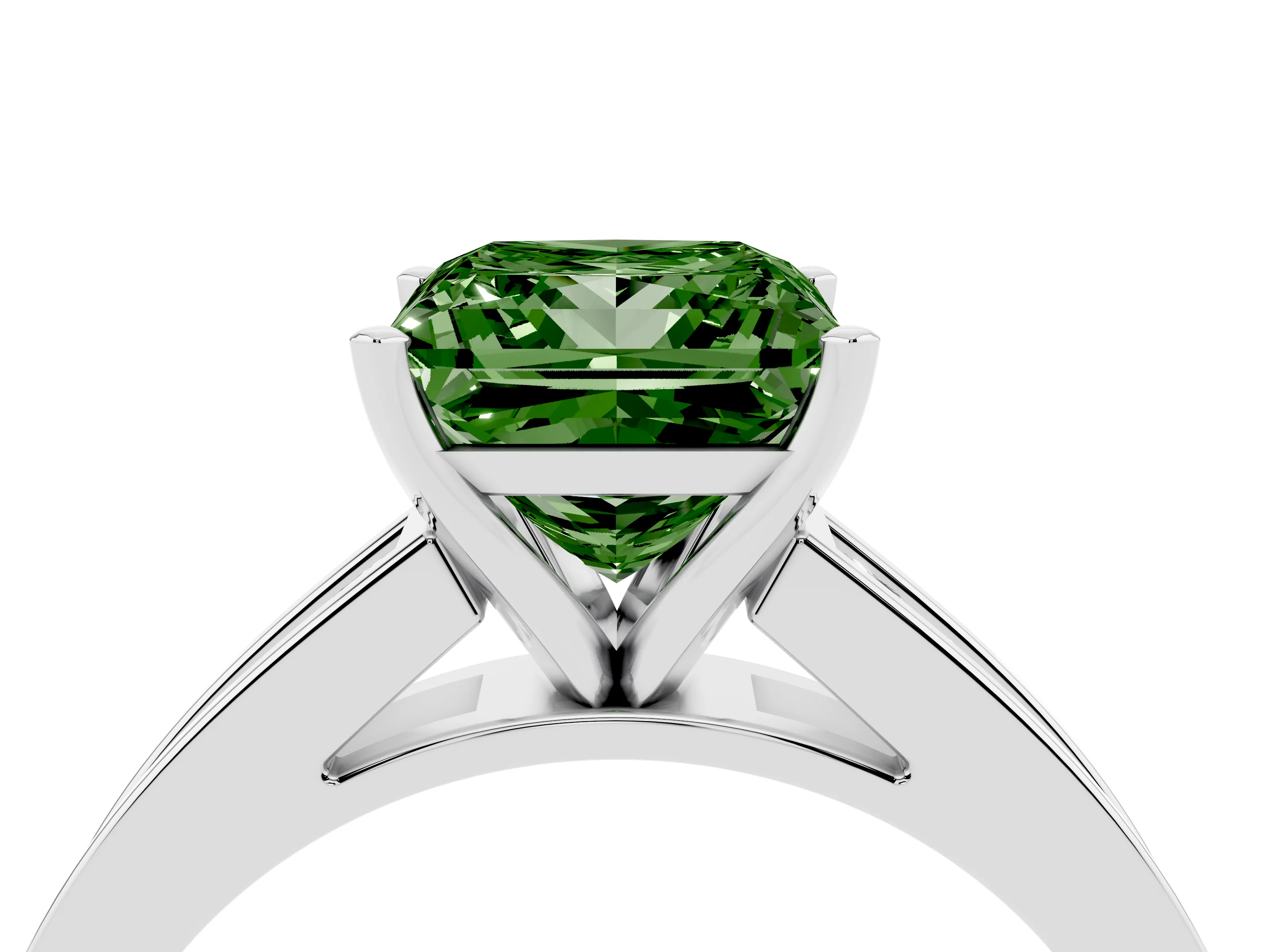 Fancy Green Princess Cut Diamond Solitaire Ring Set in Platinum with Channel-Set Band and Prong Setting
