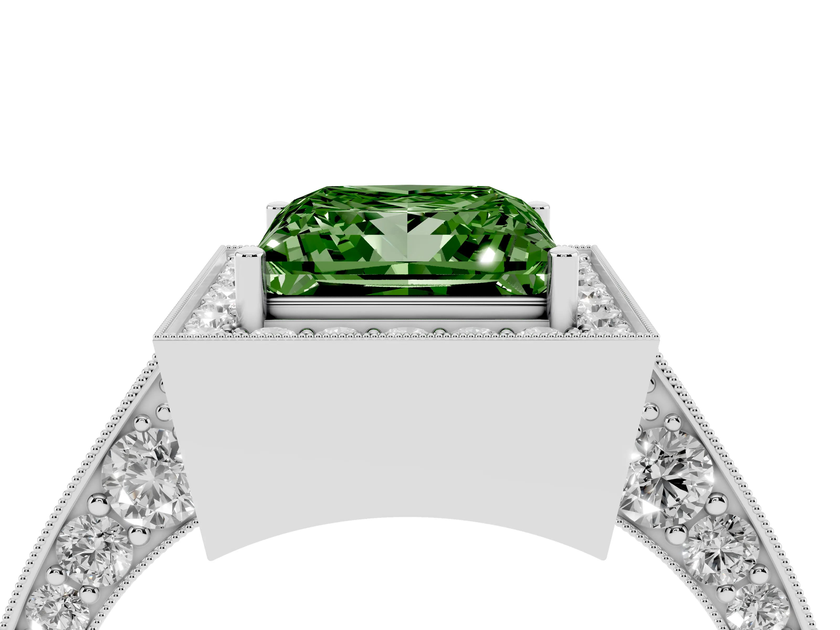 Fancy Green Princess Cut Diamond Halo Engagement Ring Set in Silver with Accent Split Shank Band