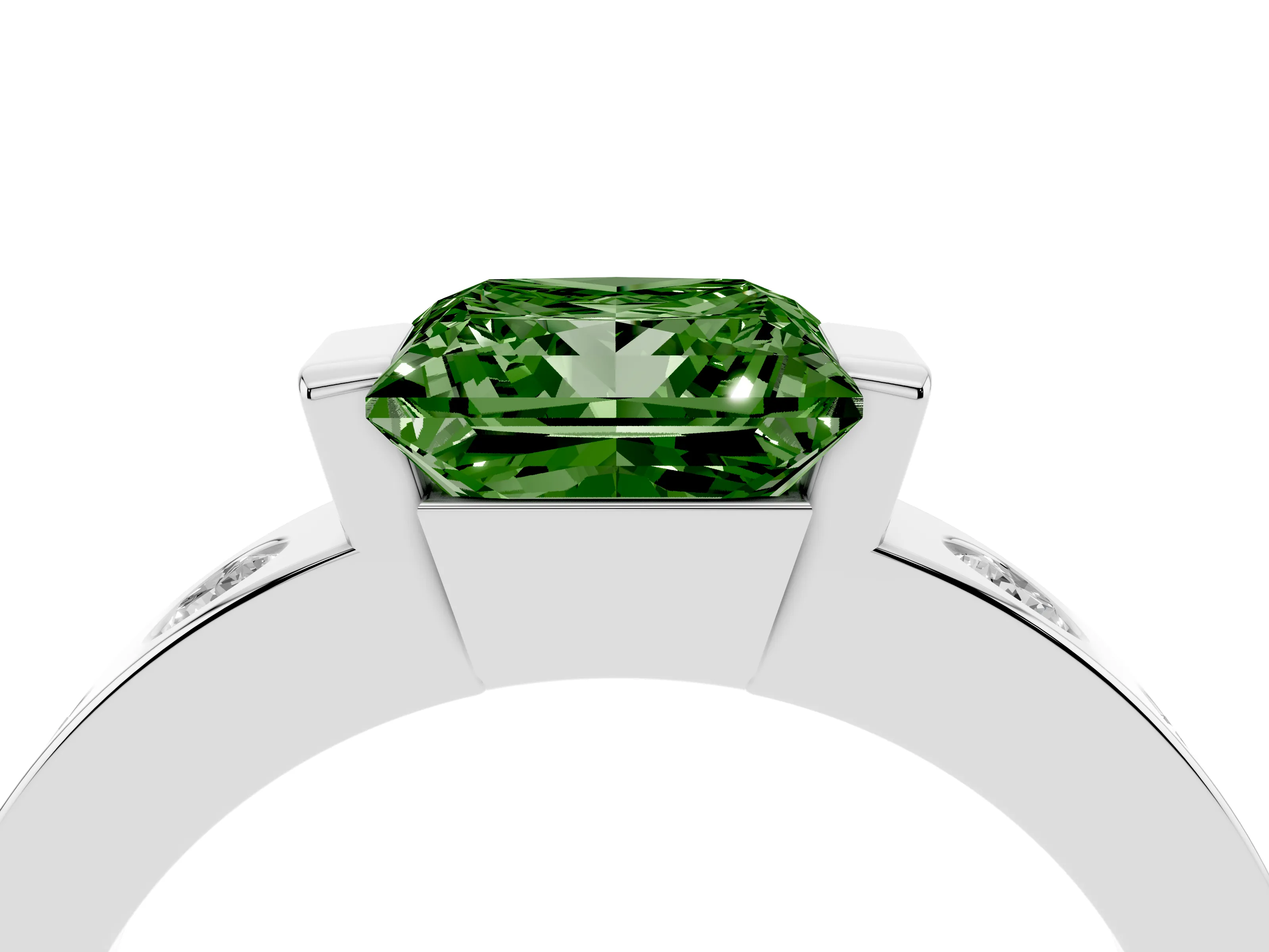 Fancy Green Princess Cut Diamond Channel-Set Band Ring Set in Silver with Bezel Prong Setting
