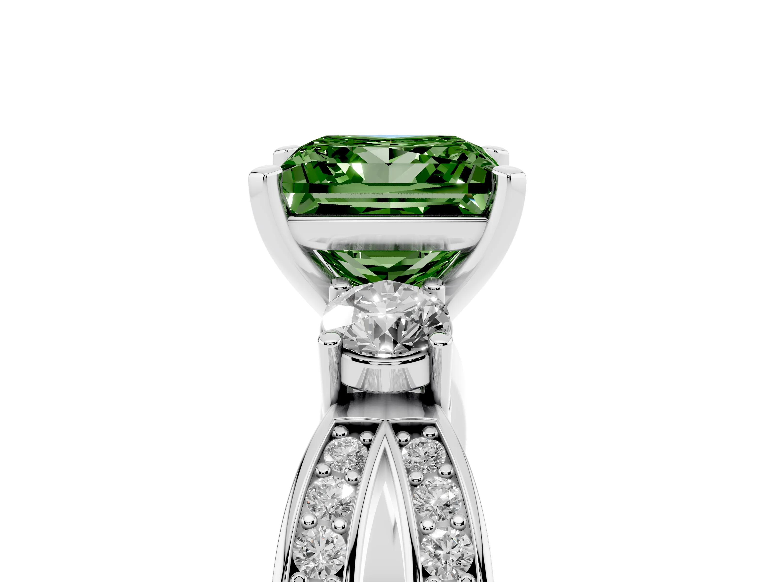 Fancy Green Three-Stone Princess Cut Diamond Twist Band Ring Set in Silver with Pavé Accents and Prong Setting