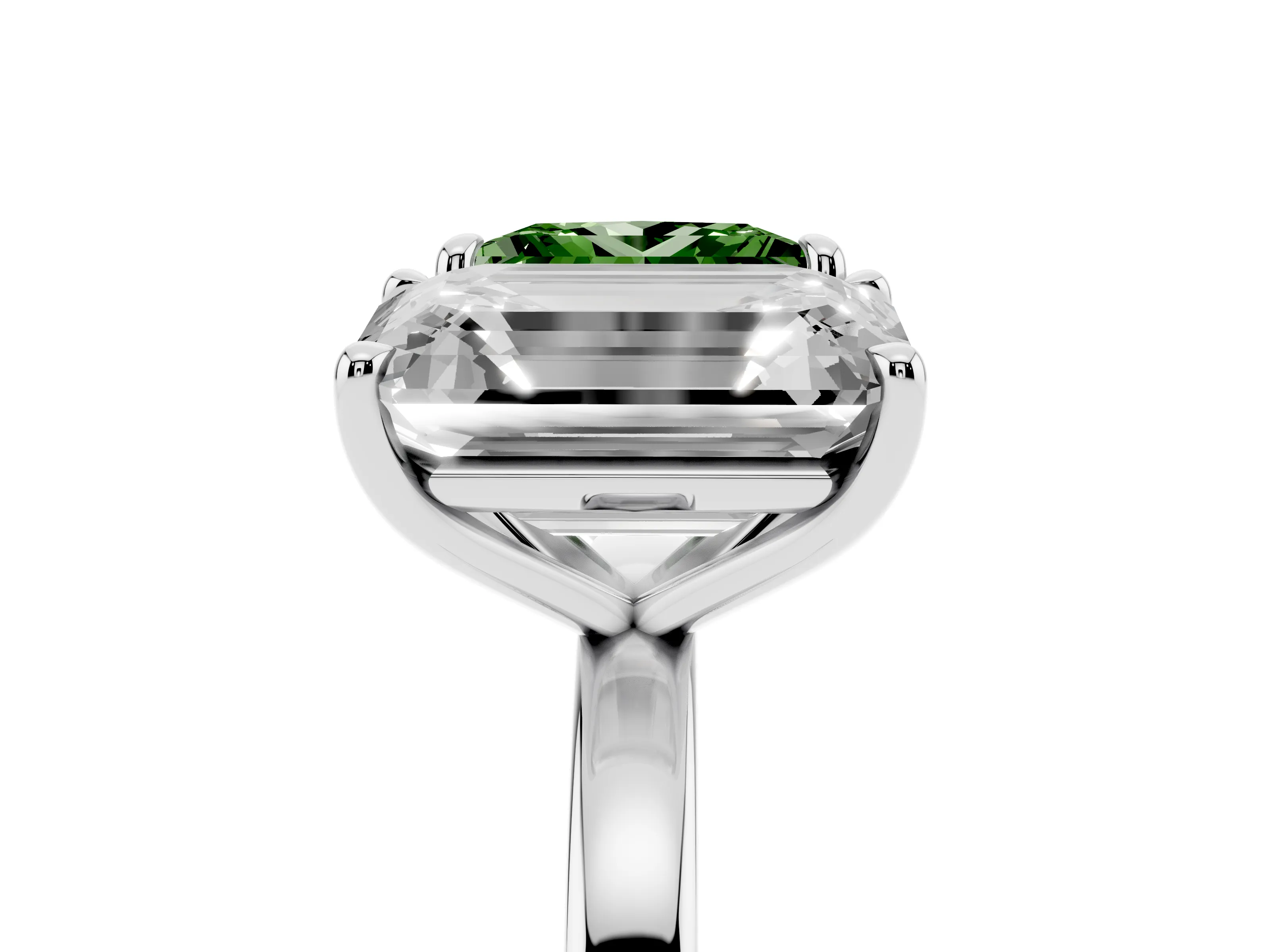 Fancy Green Princess Cut and Emerald Cut Toi Moi Ring Set in Silver with Prong Setting
