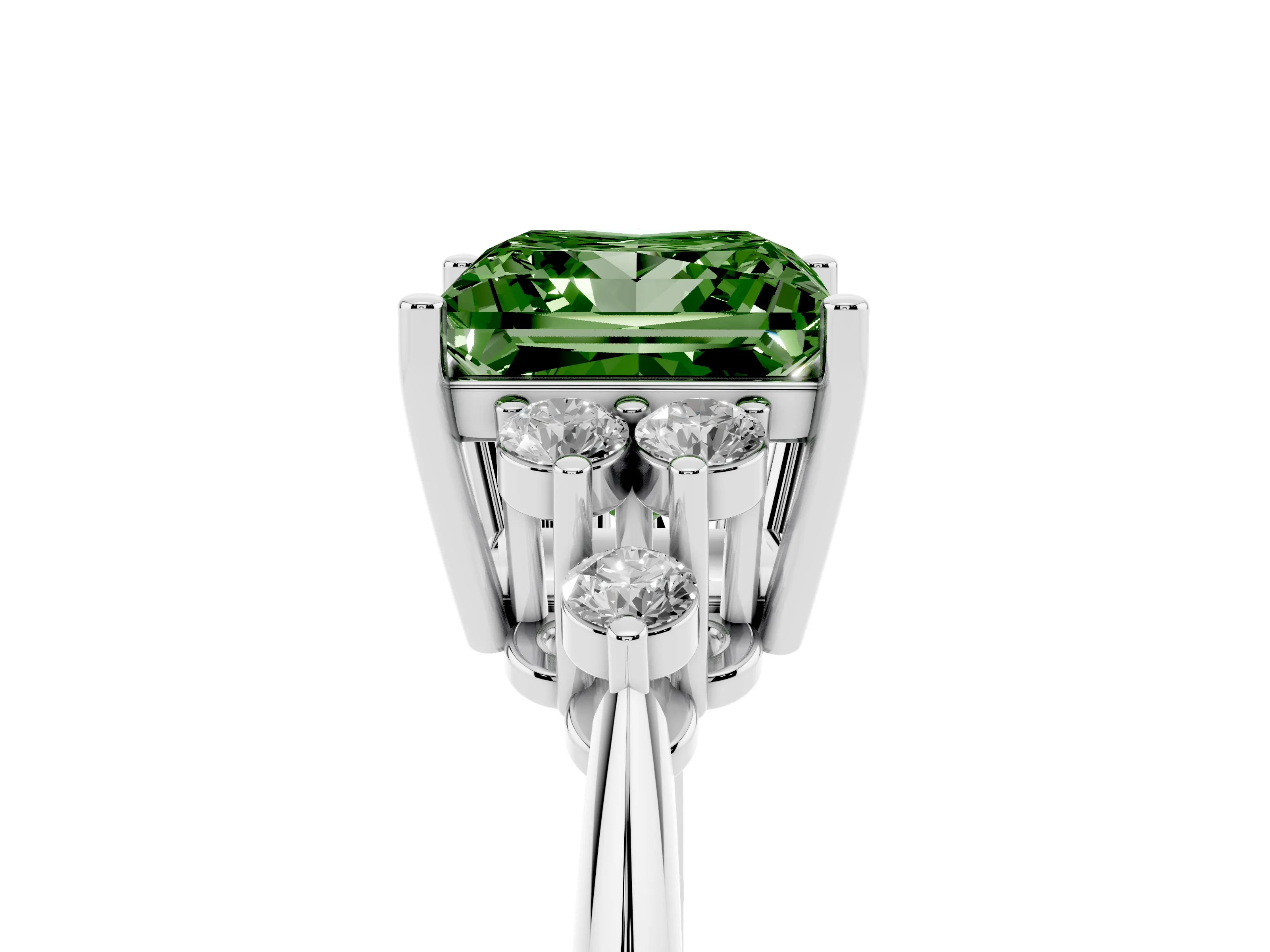 Fancy Green Princess Cut Diamond Cluster Ring Set in Platinum with Plain Band and Prong Setting