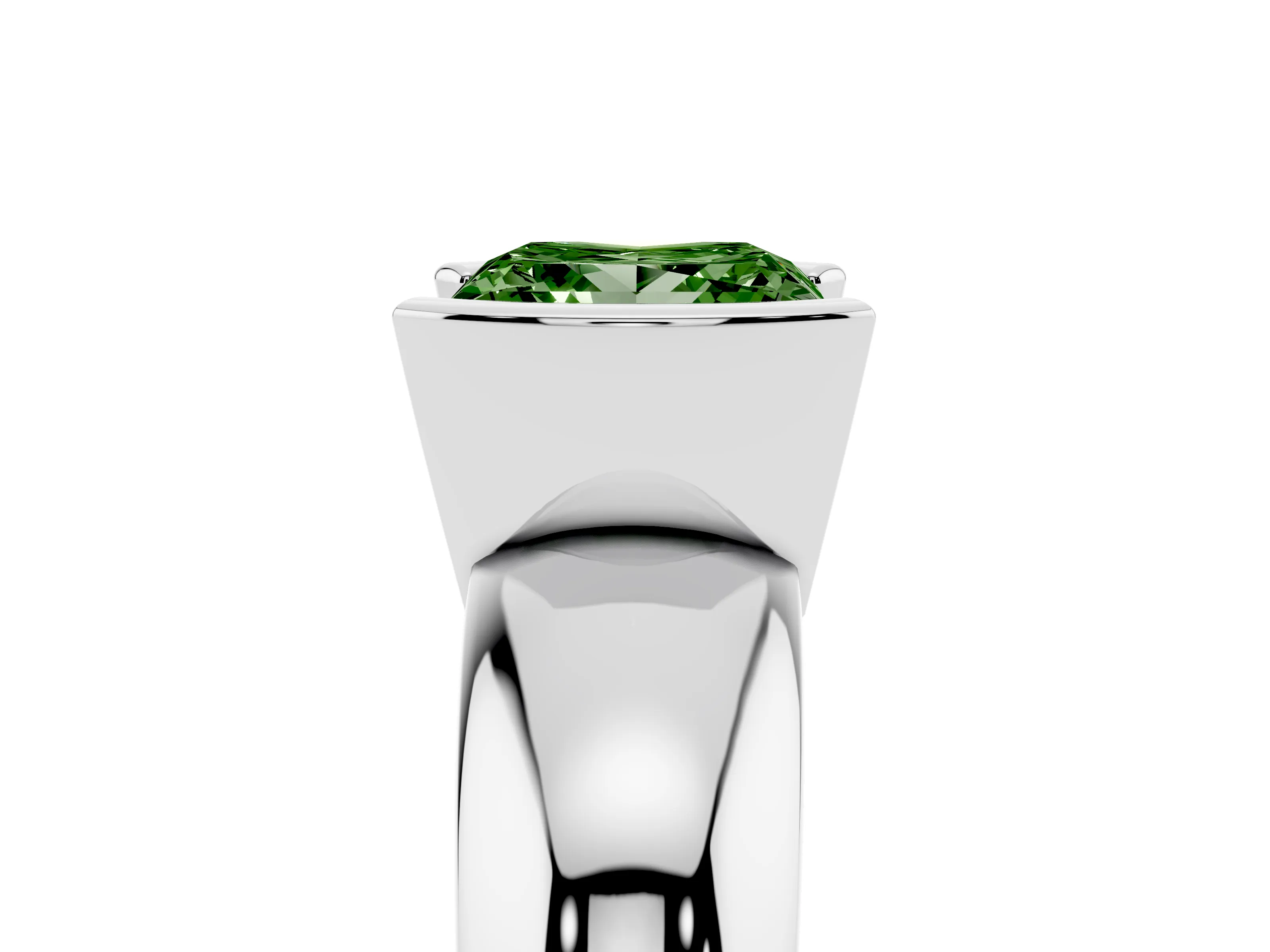 Fancy Green Princess Cut Diamond Solitaire Tension Set Ring Set in White gold with Wide Band