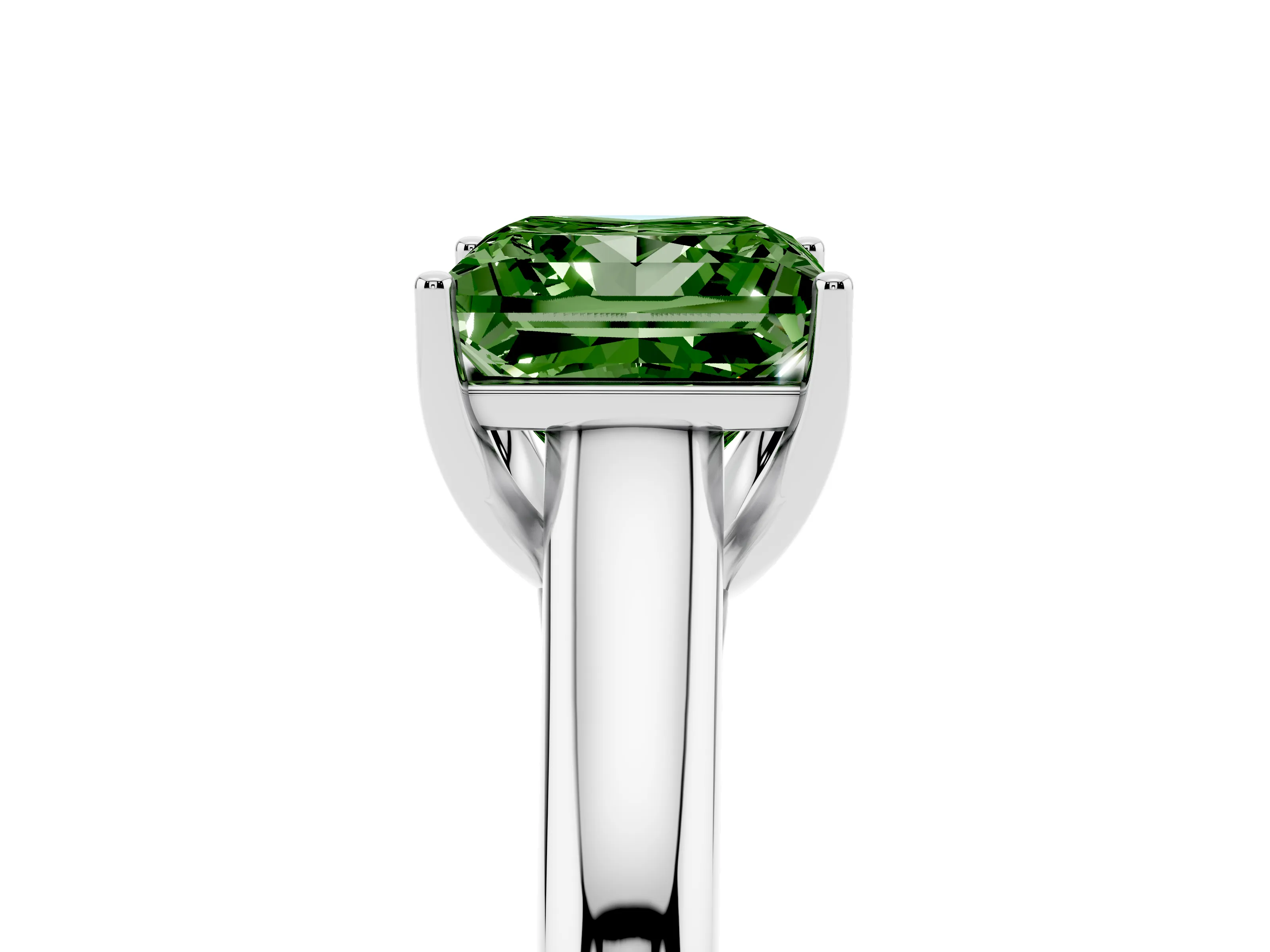 Fancy Green Princess Cut Diamond Solitaire Engagement Ring Set in Platinum with Subtly Tapered Band and Prong Setting