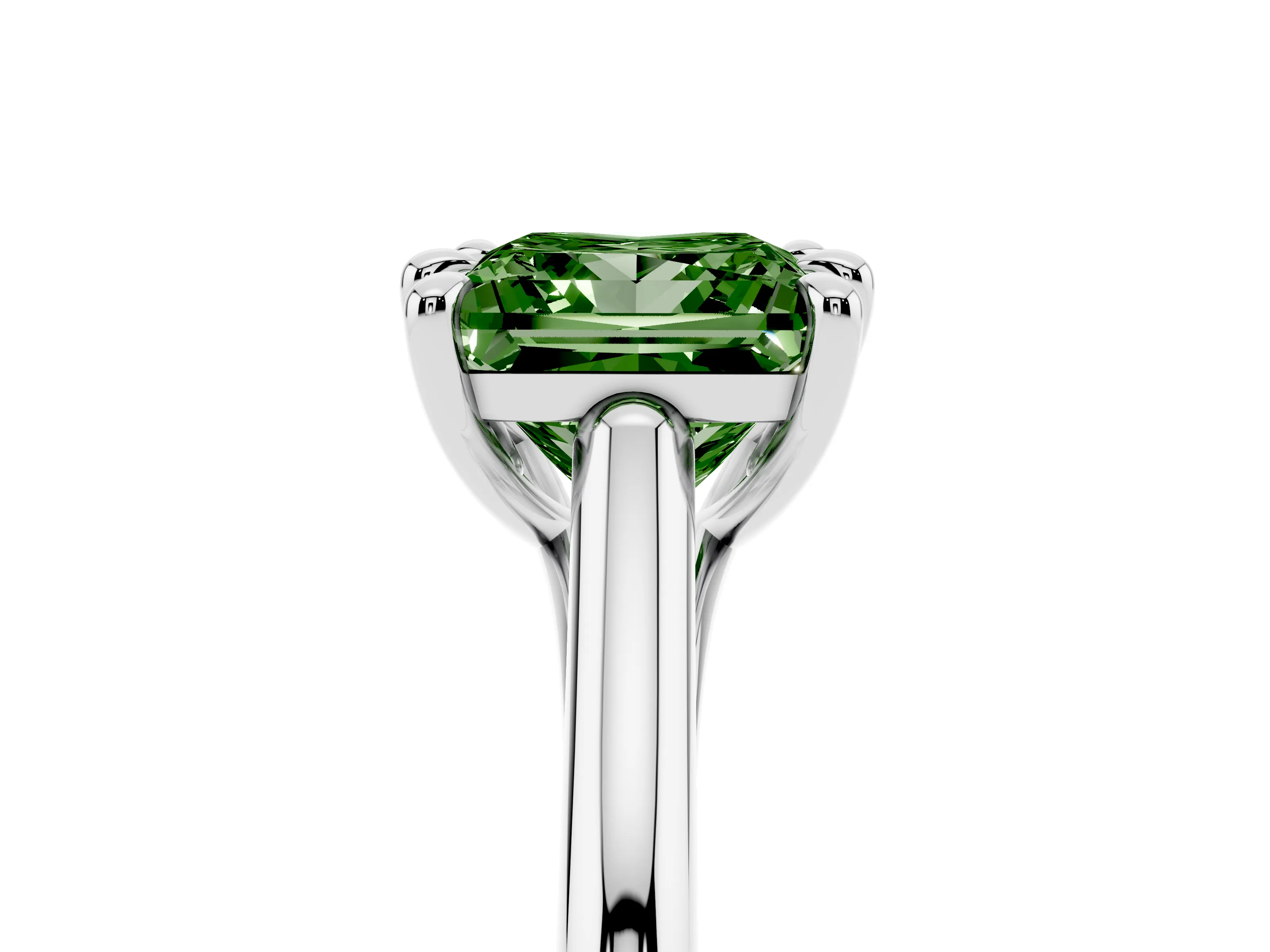 Fancy Green Princess Cut Diamond Solitaire Engagement Ring Set in Platinum with Prong Setting and Plain Classic Band