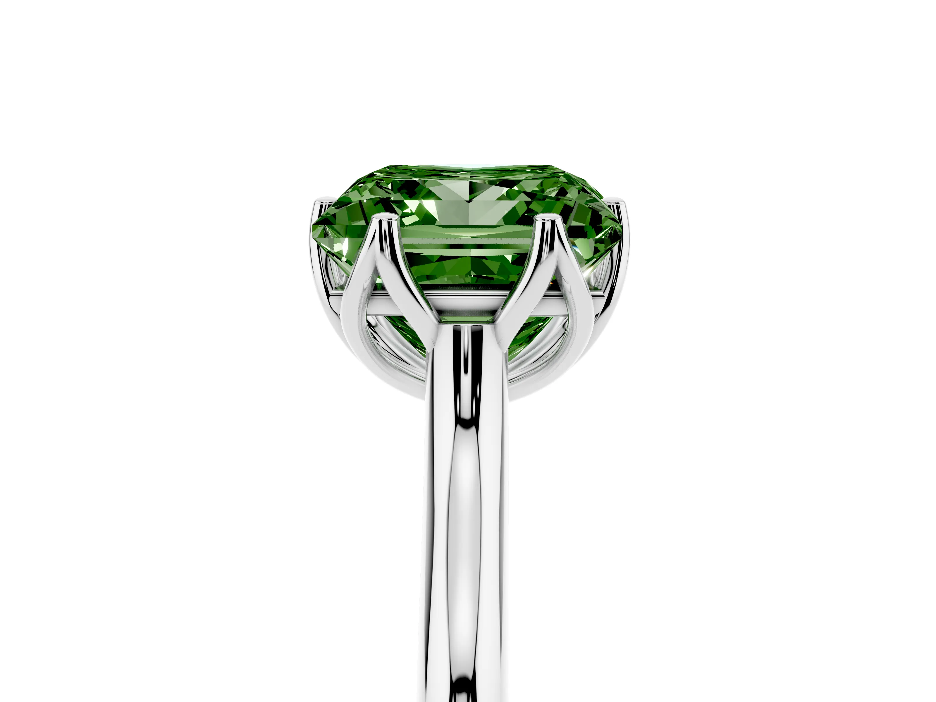 Fancy Green Princess Cut Diamond Solitaire Cathedral Ring Set in Silver with Prong Setting