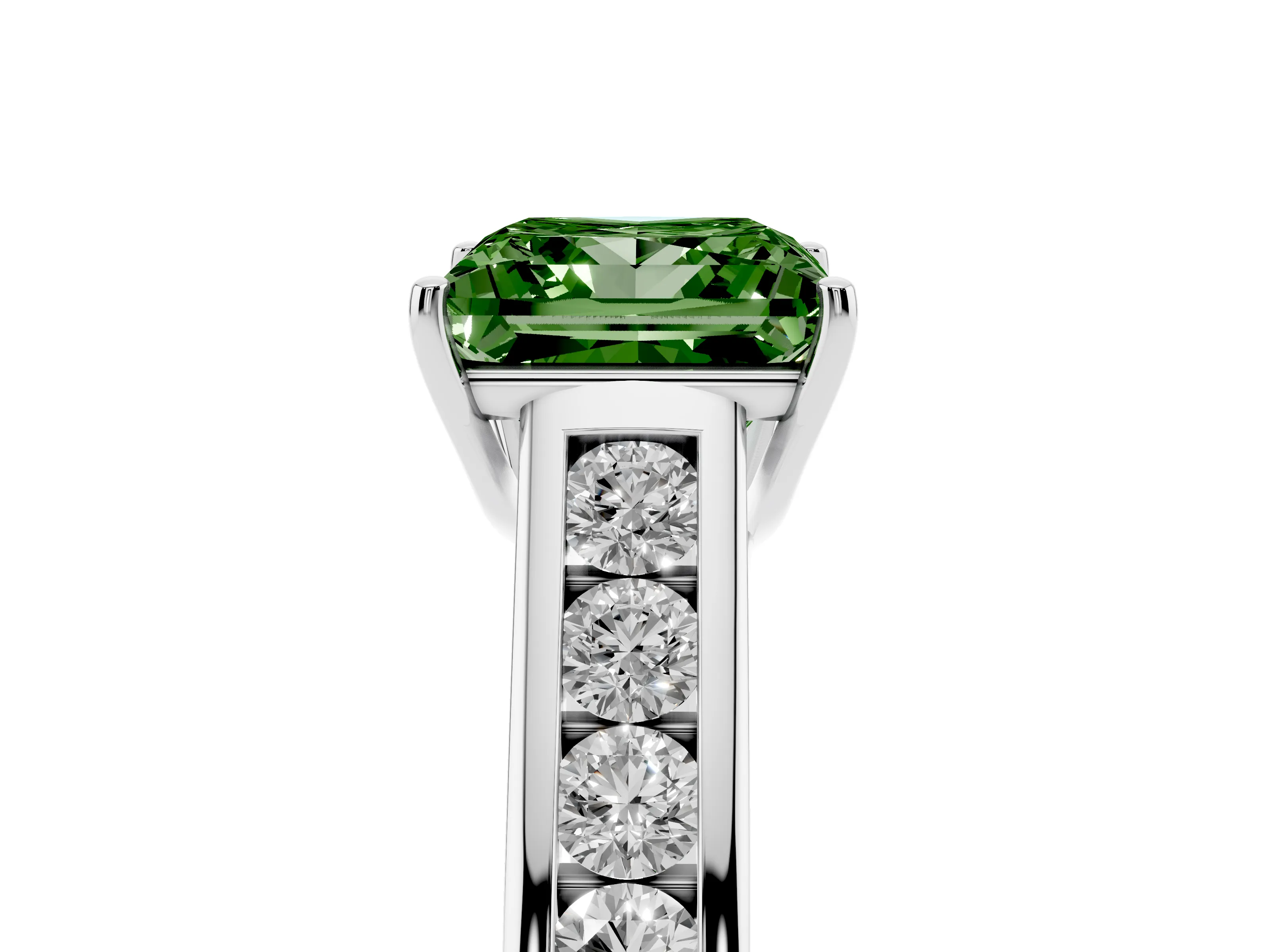 Fancy Green Princess Cut Diamond Solitaire Channel-Set Engagement Ring Set in Silver with Prong Setting