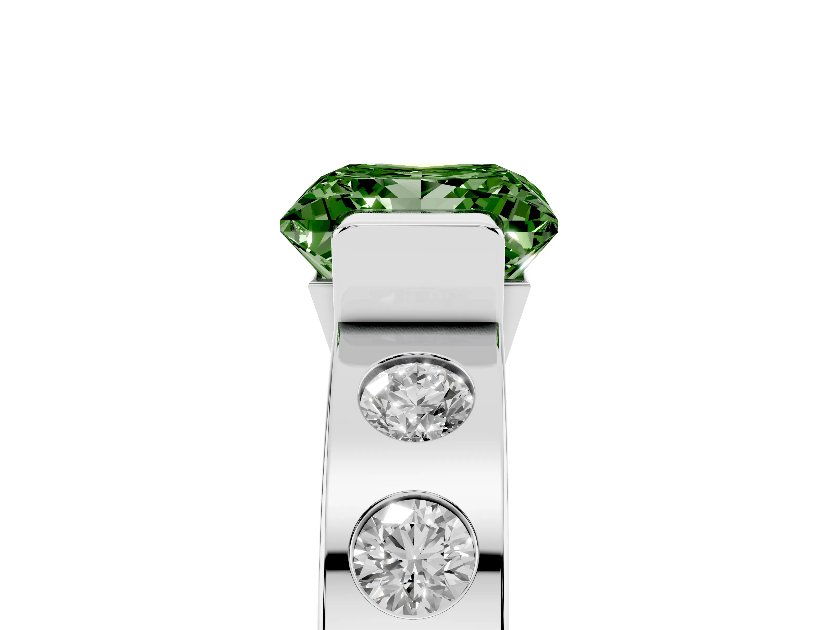 Fancy Green Princess Cut Diamond Channel-Set Band Ring Set in Silver with Bezel Prong Setting