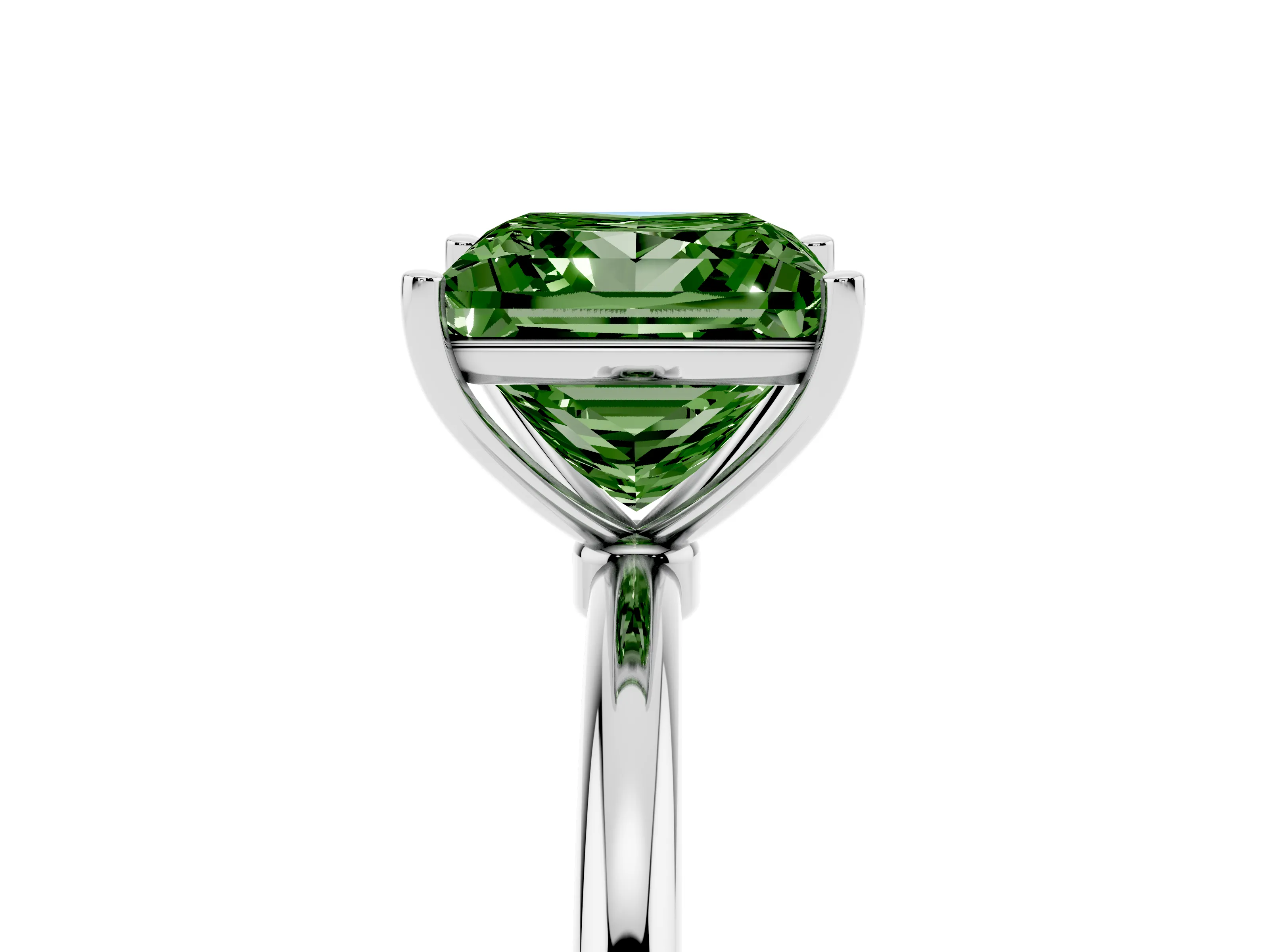 Fancy Green Princess Cut Diamond Solitaire Engagement Ring Set in Silver with Thin Band and Prong Setting