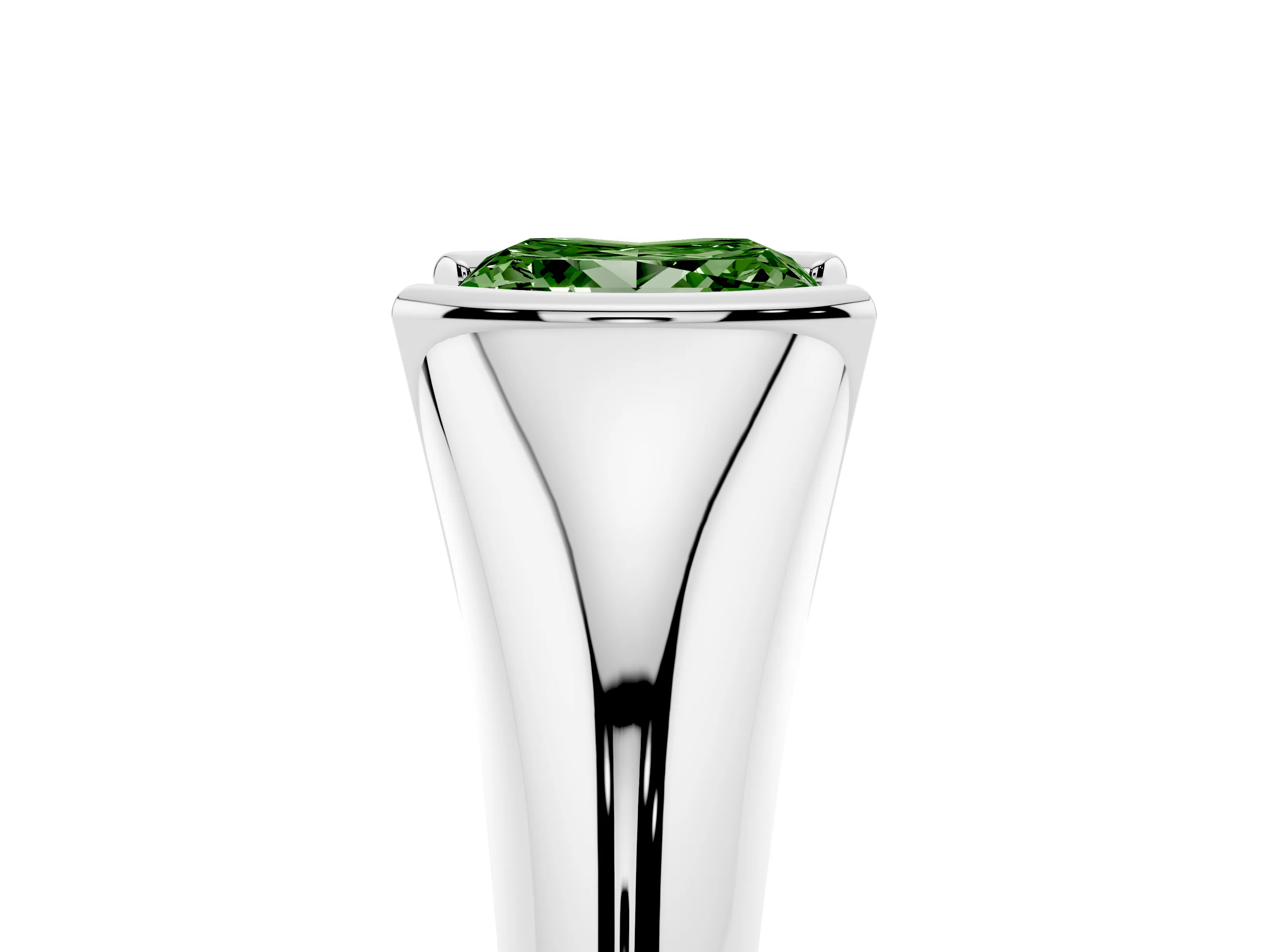 Fancy Green Princess Cut Diamond Solitaire Tension Set Ring Set in Silver