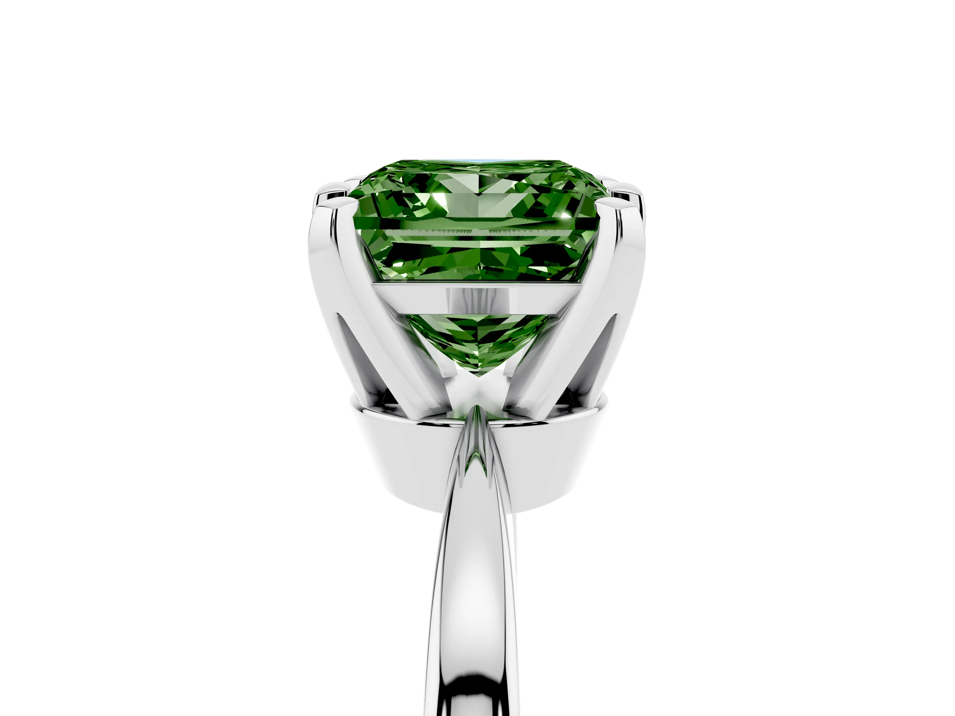 Fancy Green Princess Cut Diamond Solitaire Engagement Ring Set in Platinum with Slim Tapered Solitaire Band