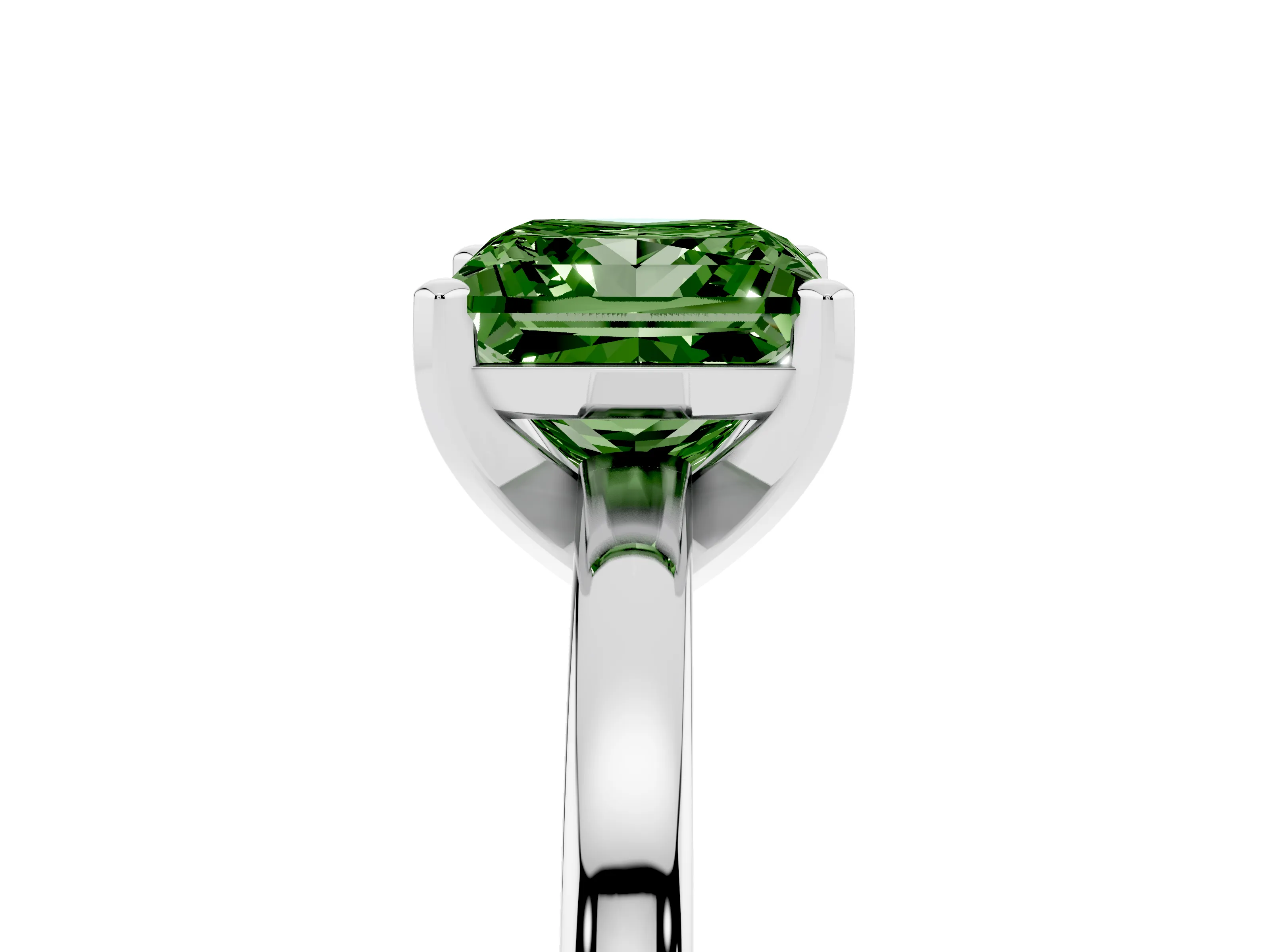 Fancy Green Princess Cut Diamond Solitaire Engagement Ring Set in White gold with Prong Setting on a Classic Band