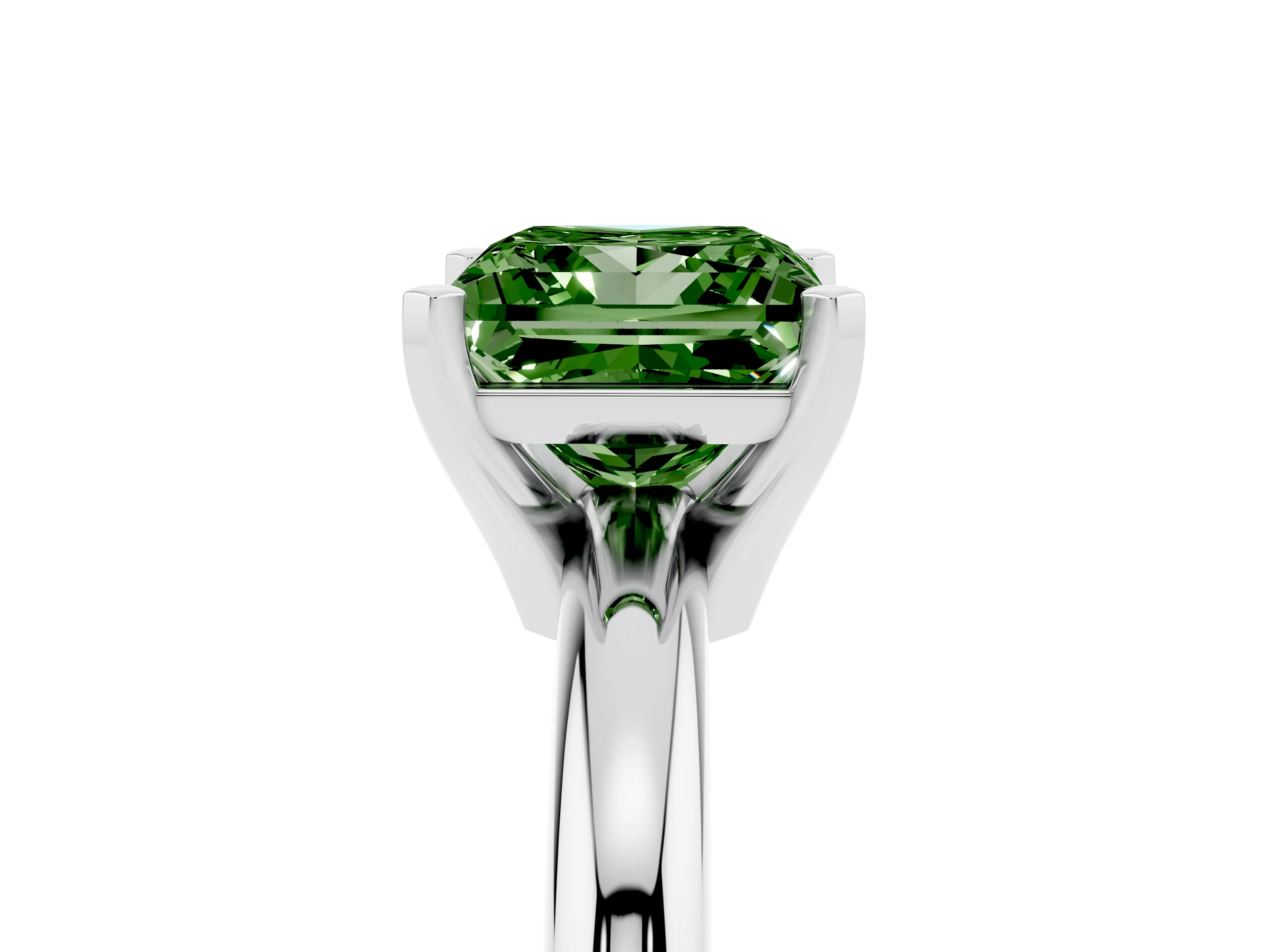 Fancy Green Princess Cut Diamond Solitaire Engagement Ring Set in Silver with Round Band and Prong Setting