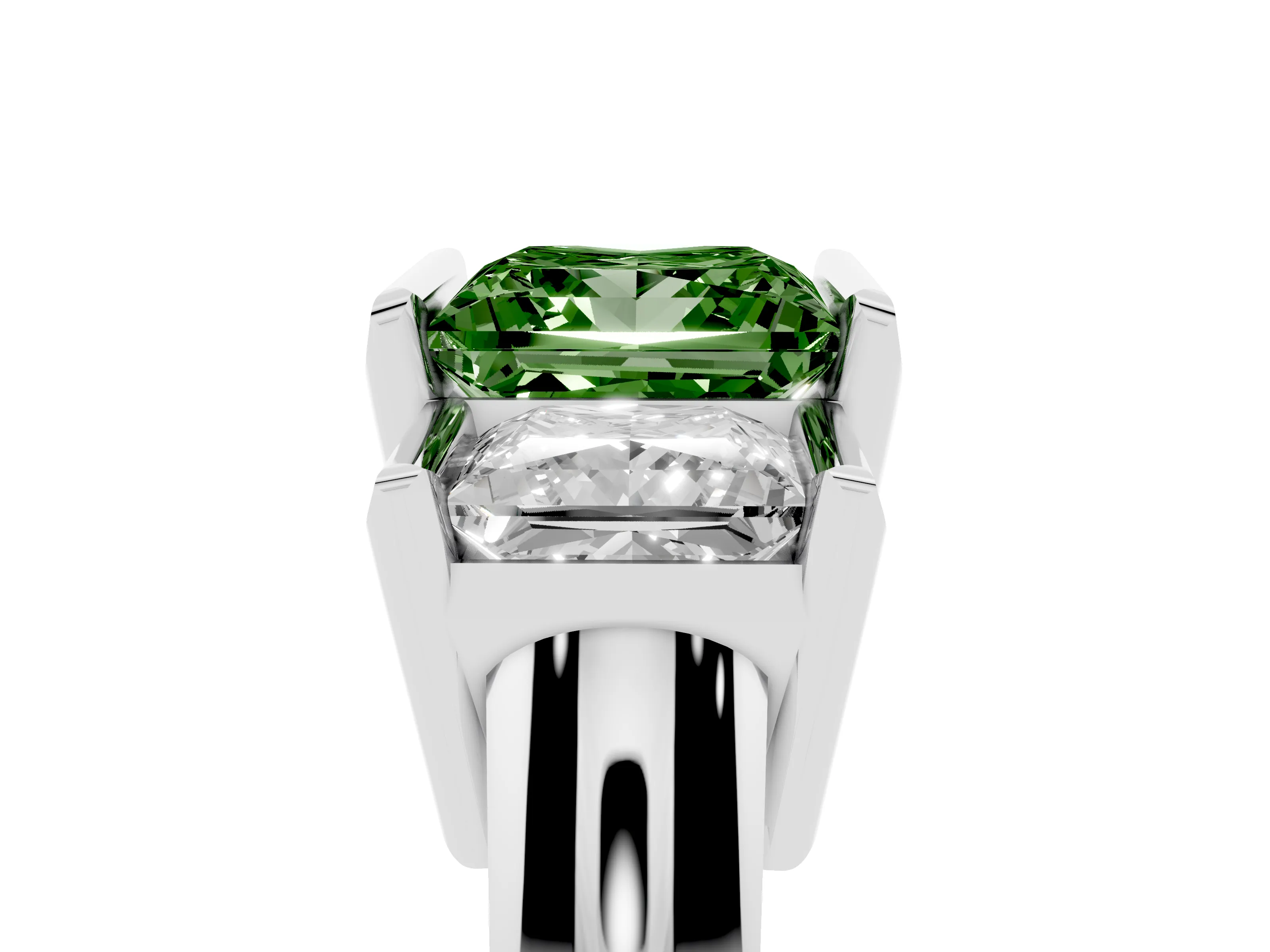 Fancy Green Princess Cut Diamond Three-Stone Channel Set Ring Set in Platinum with Smooth Polished Band