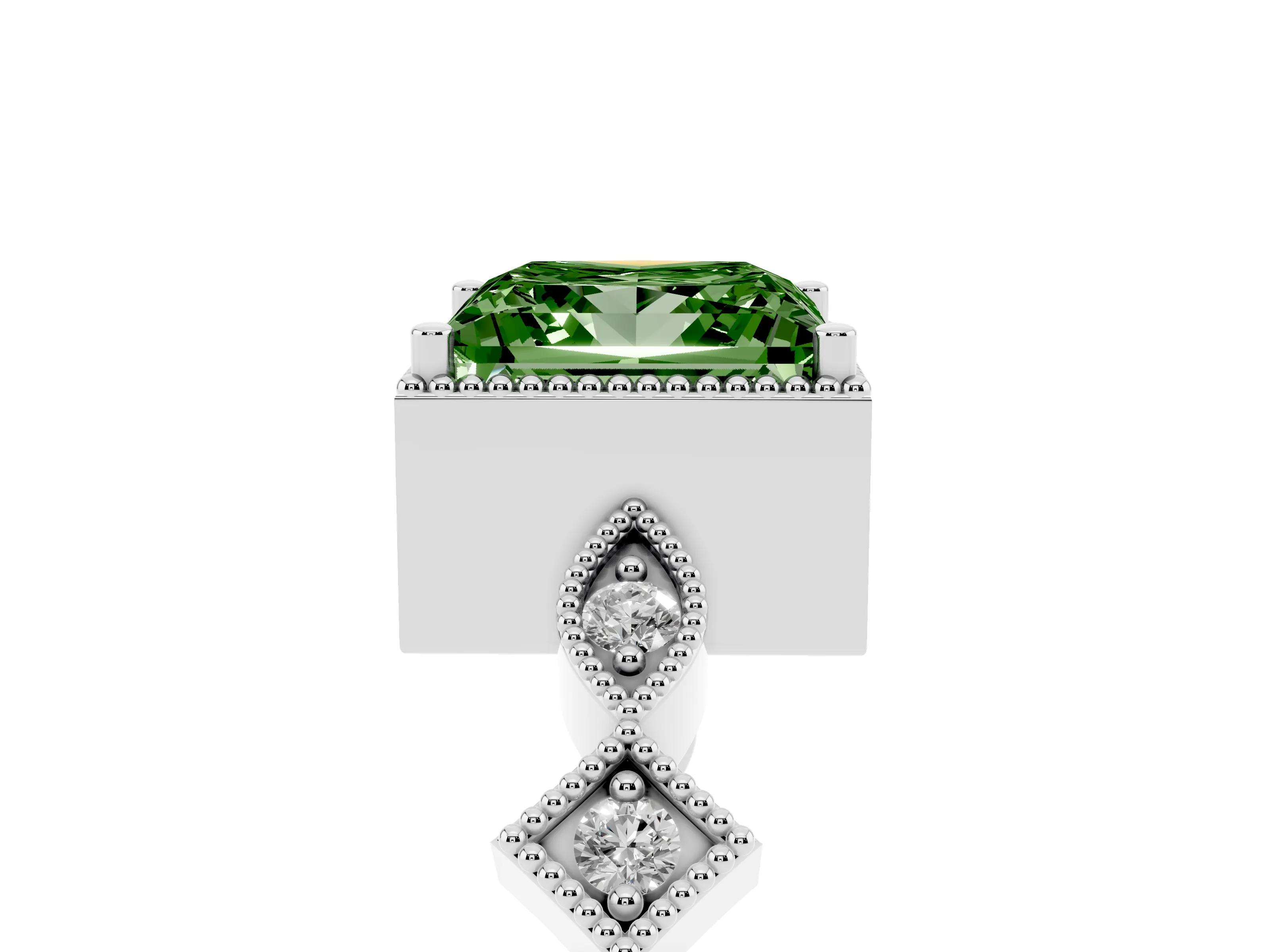 Fancy Green Princess Cut Diamond Milgrain Marquise Twist Band Ring Set in White gold with Prong Setting