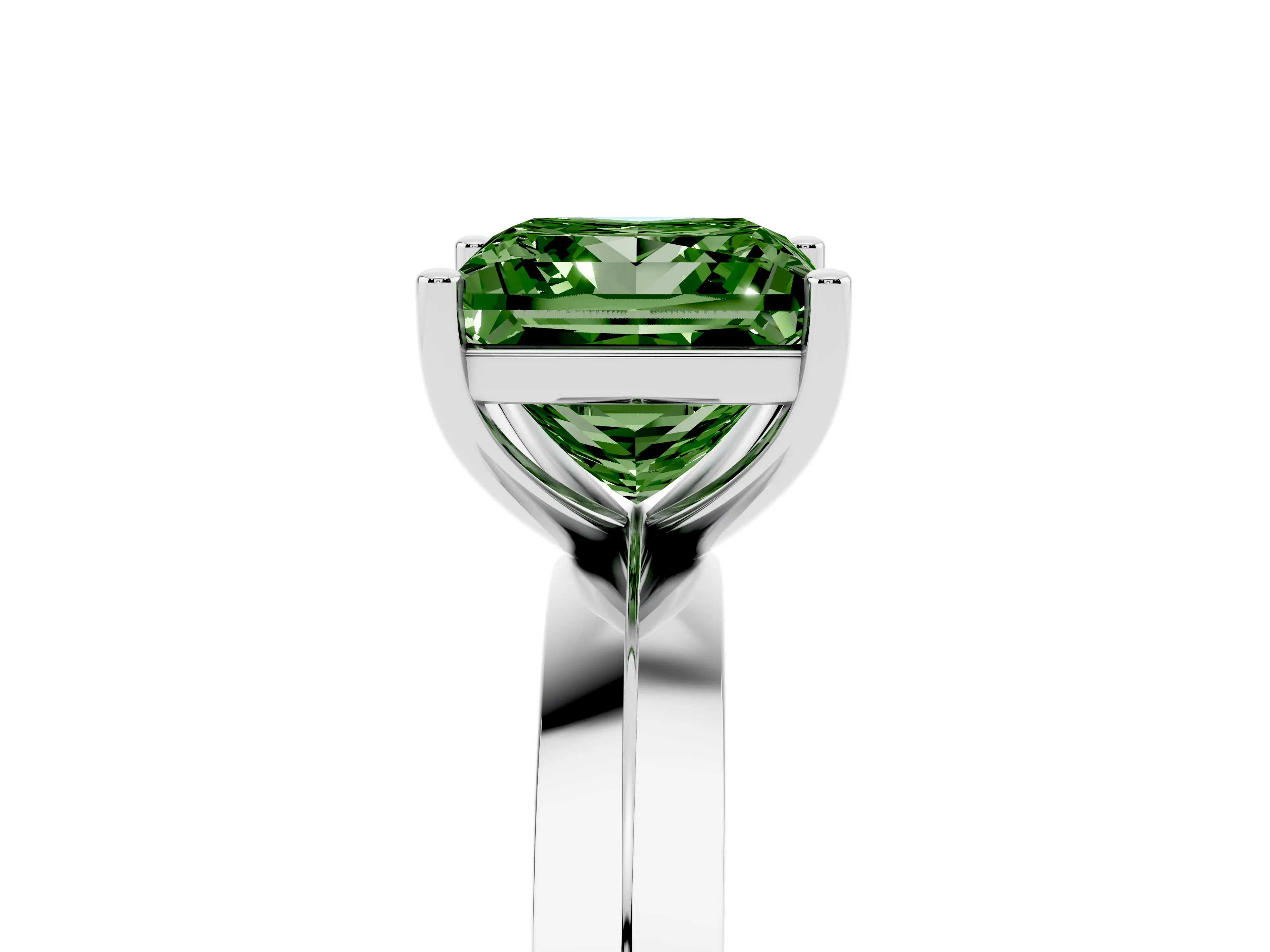 Fancy Green Princess Cut Diamond Solitaire Engagement Ring Set in Silver with Flat Band and Prong Setting