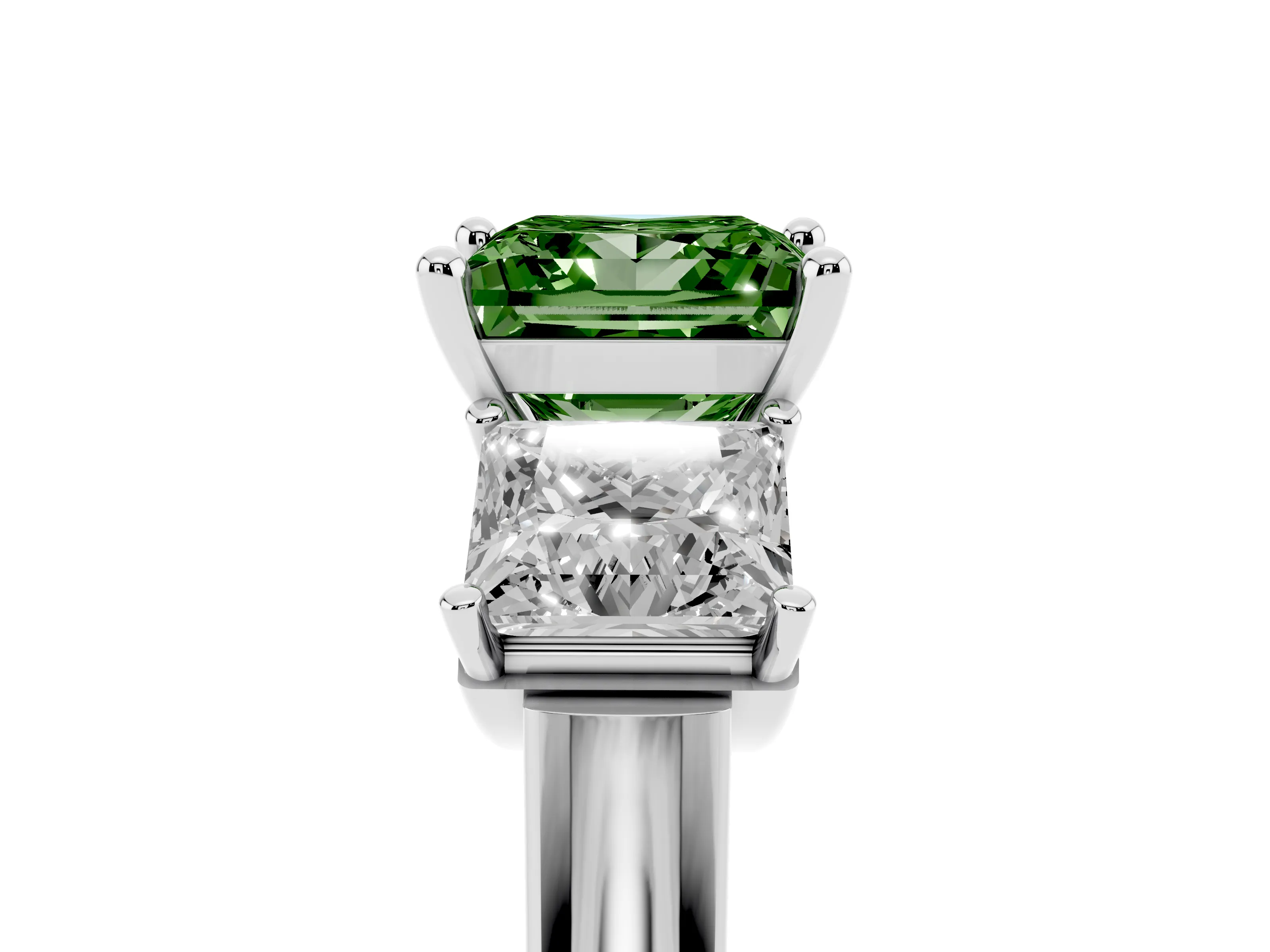 Fancy Green Princess Cut Diamond Three-Stone Trellis Ring Set in Silver with Comfort Fit Band