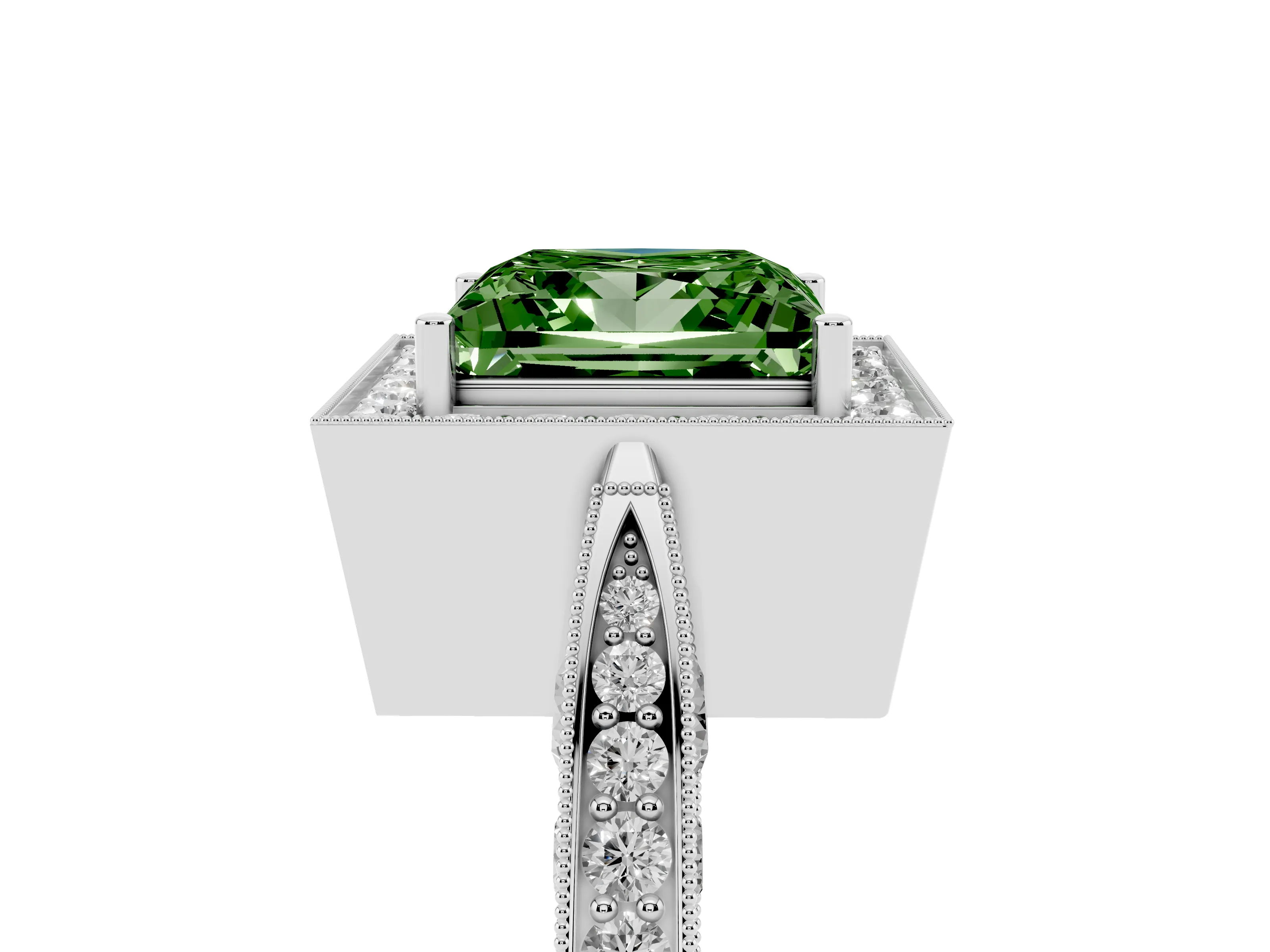 Fancy Green Princess Cut Diamond Halo Engagement Ring Set in Silver with Accent Split Shank Band
