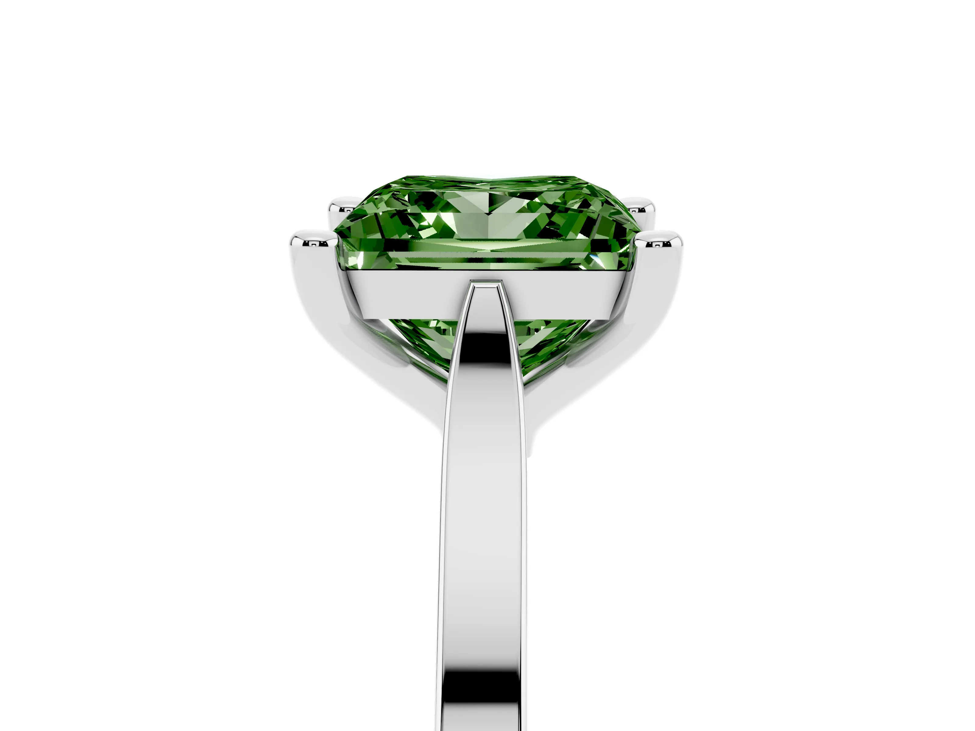 Fancy Green Princess Cut Diamond Solitaire Ring Set in Silver with Prong Setting and Tapered Band