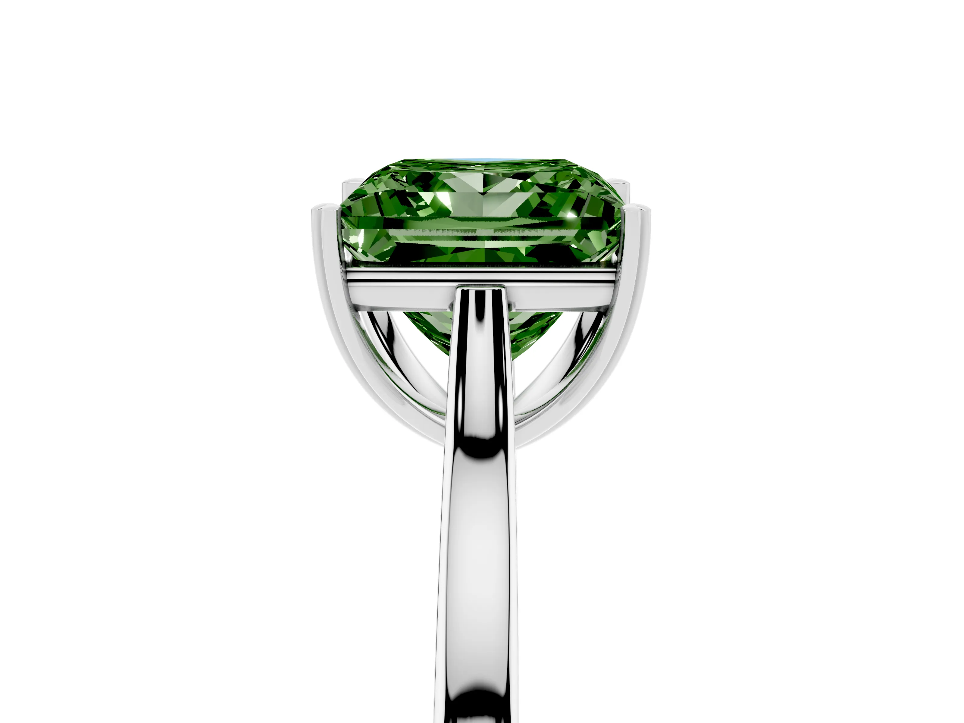 Fancy Green Princess Cut Diamond Solitaire Heart Prong Engagement Ring Set in White gold with Tapered Band