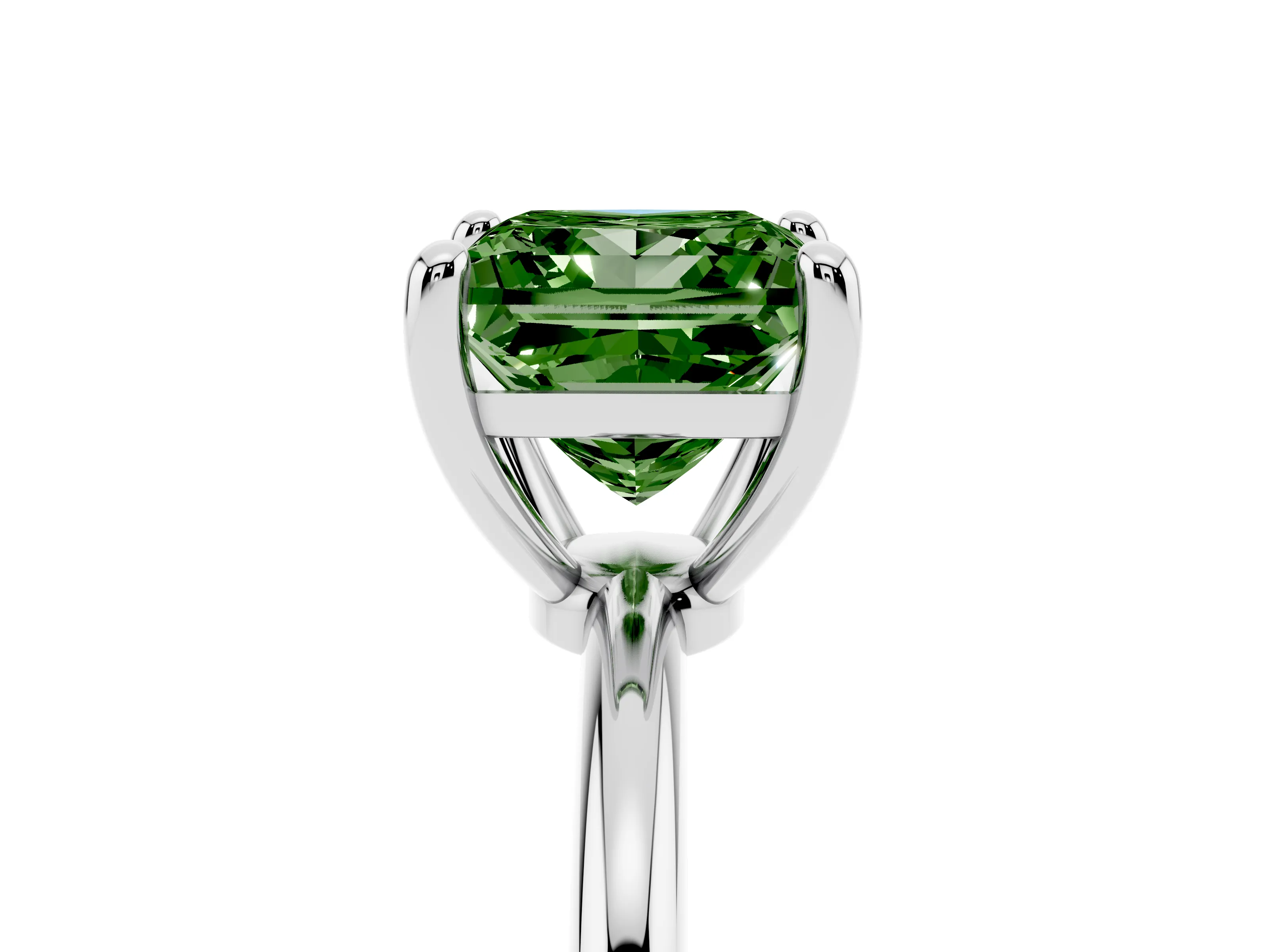 Fancy Green Princess Cut Diamond Solitaire Ring Set in White gold with Secure Prong Setting on a Classic Band