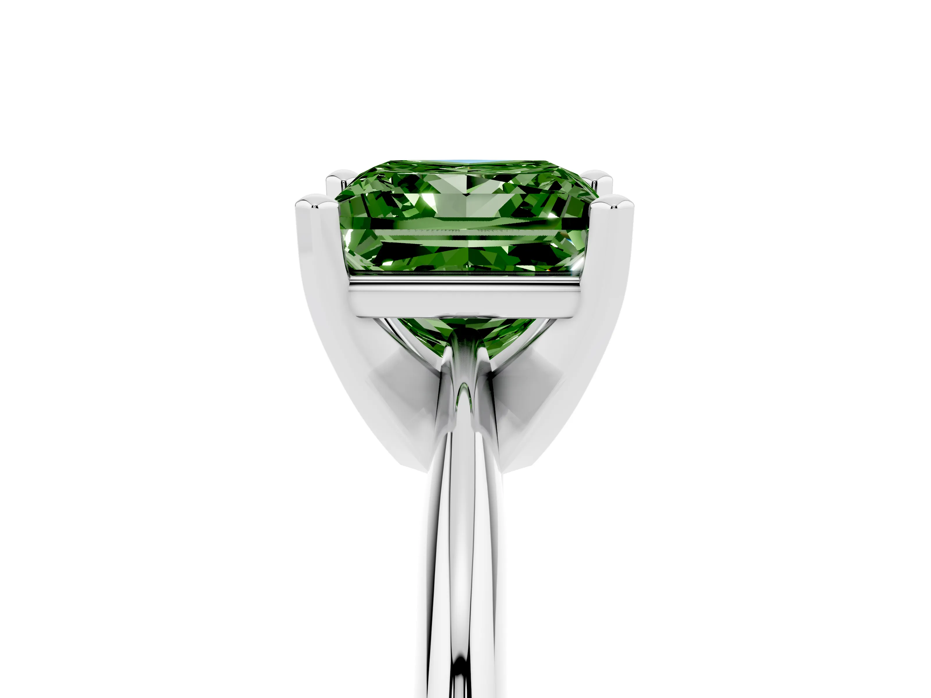 Fancy Green Princess Cut Diamond Solitaire Ring Set in White gold with Prong Setting on a Plain Round Band