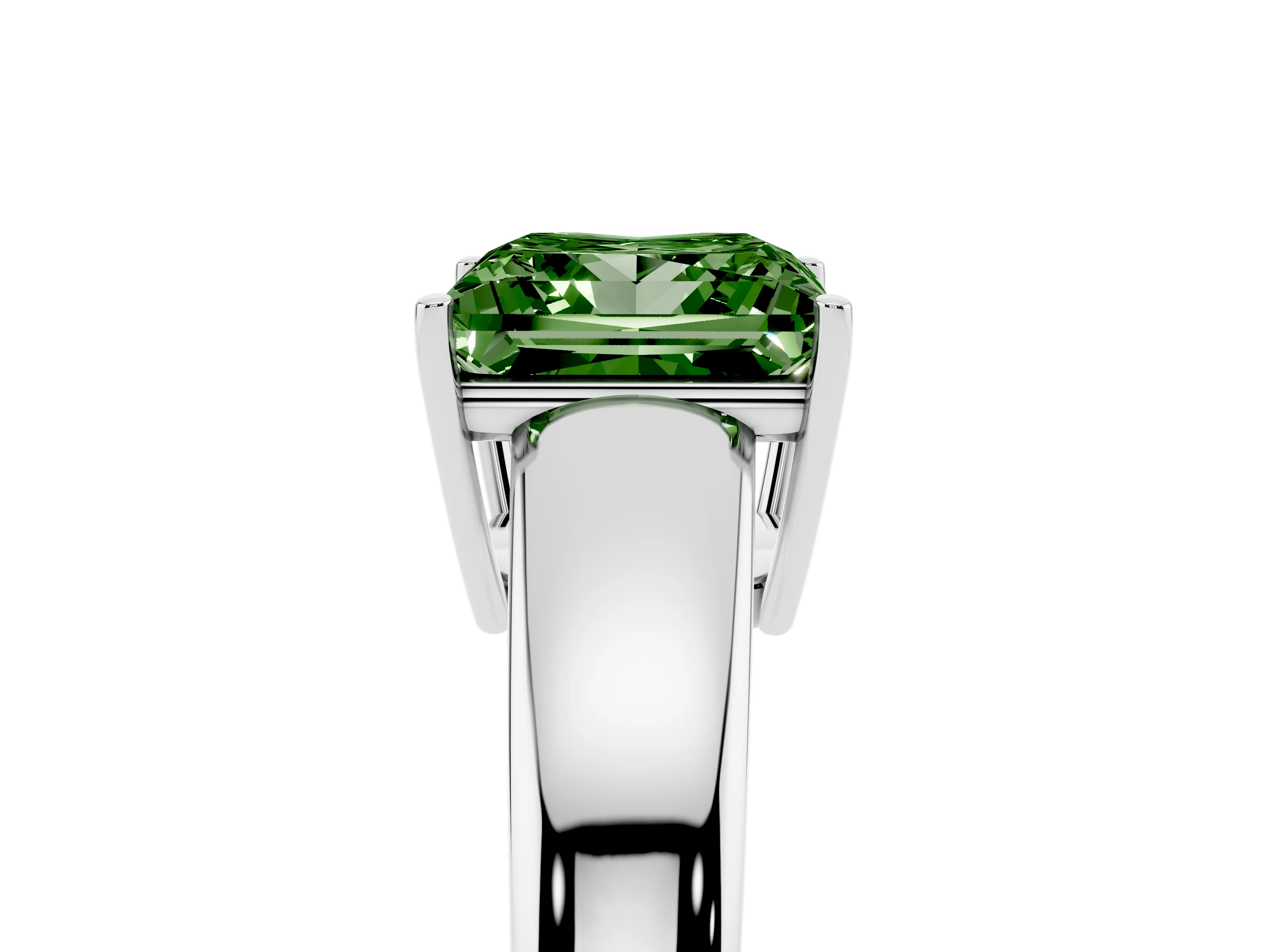 Fancy Green Princess Cut Diamond Solitaire Ring Set in Silver with Tapered Band and Prong Setting