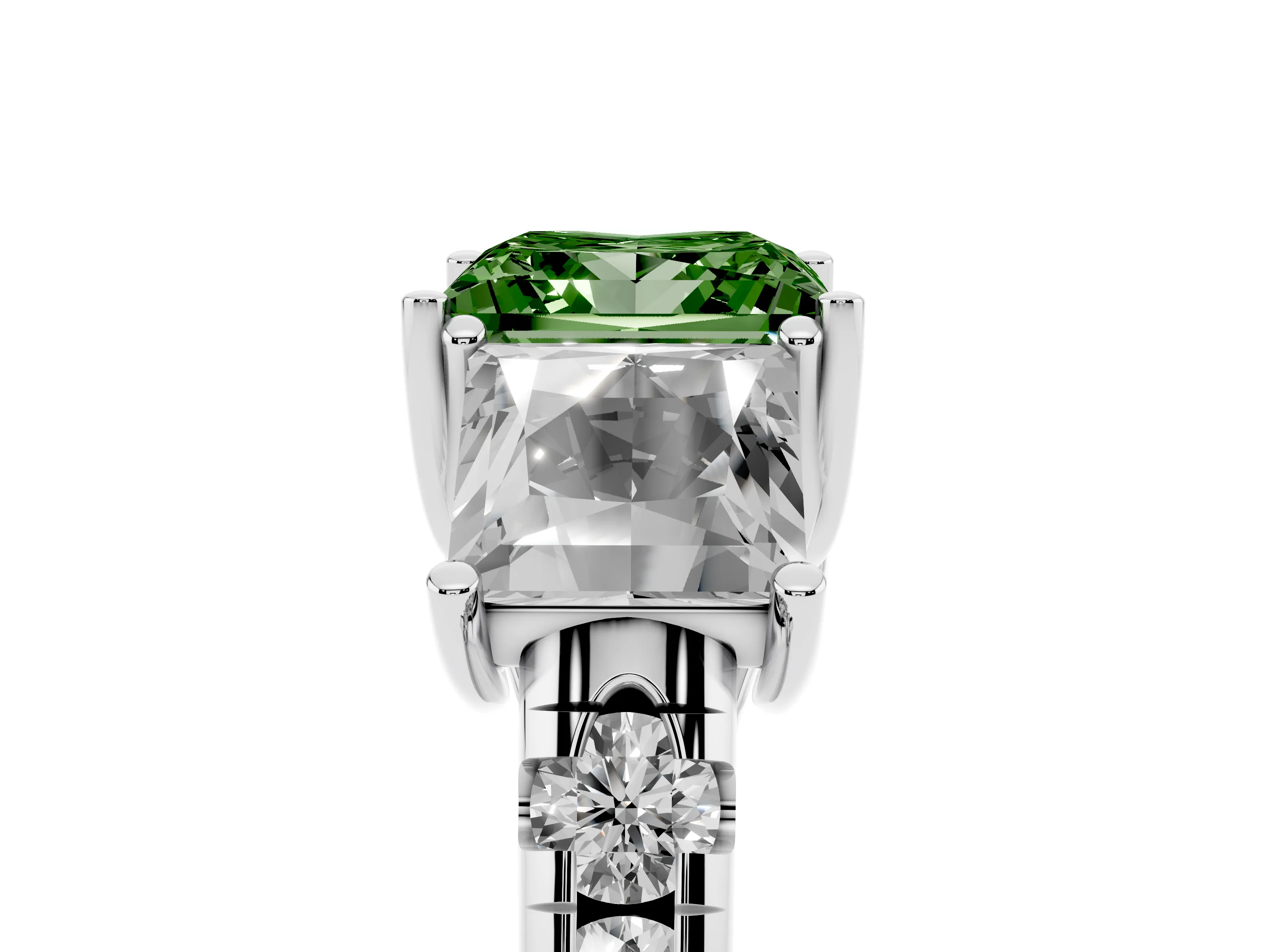 Fancy Green Princess Cut Diamond Three-Stone Ring Set in Silver with Pavé Band