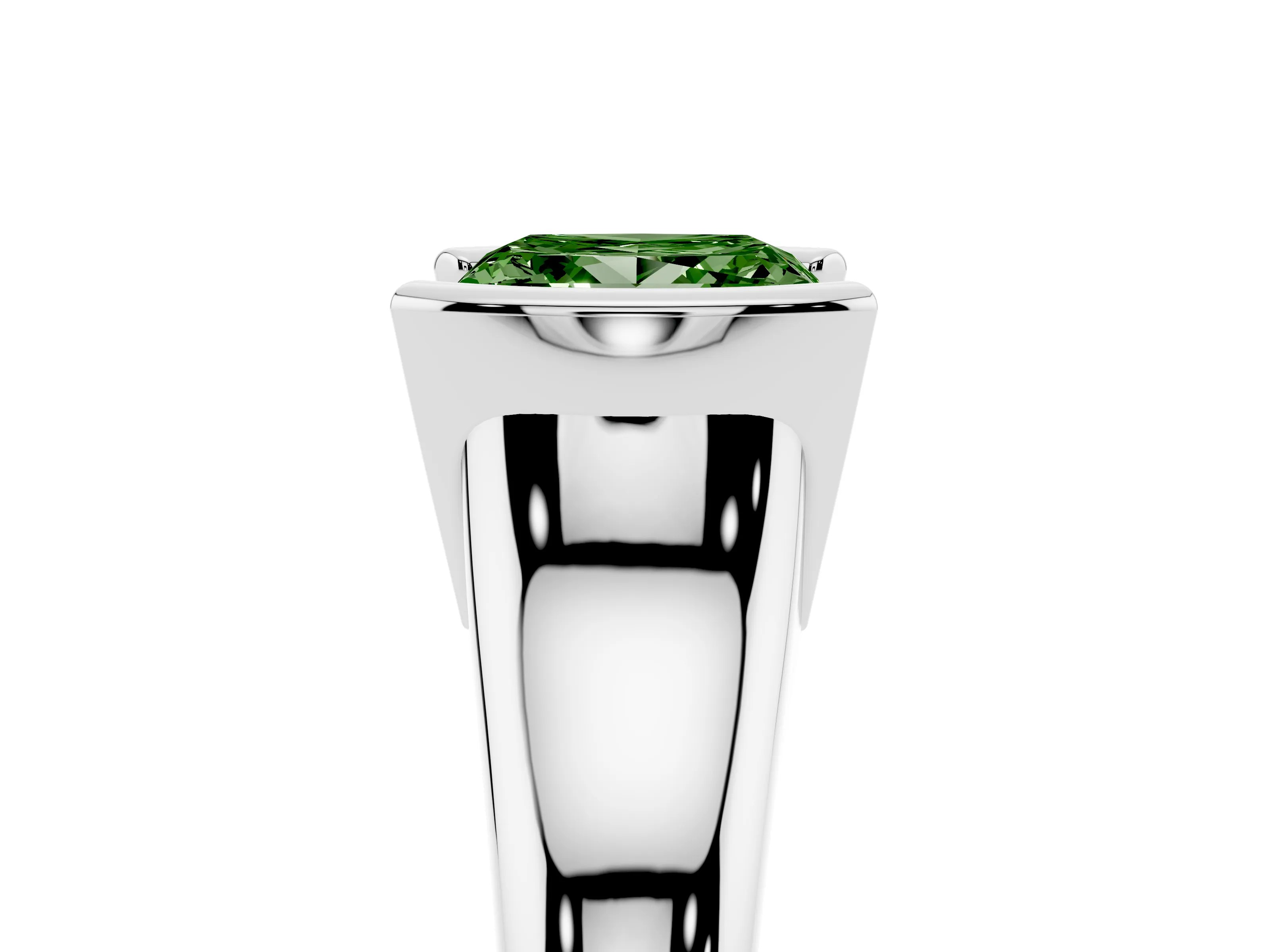 Fancy Green Princess Cut Diamond Solitaire Tension Set Ring Set in White gold with Split Shank Band