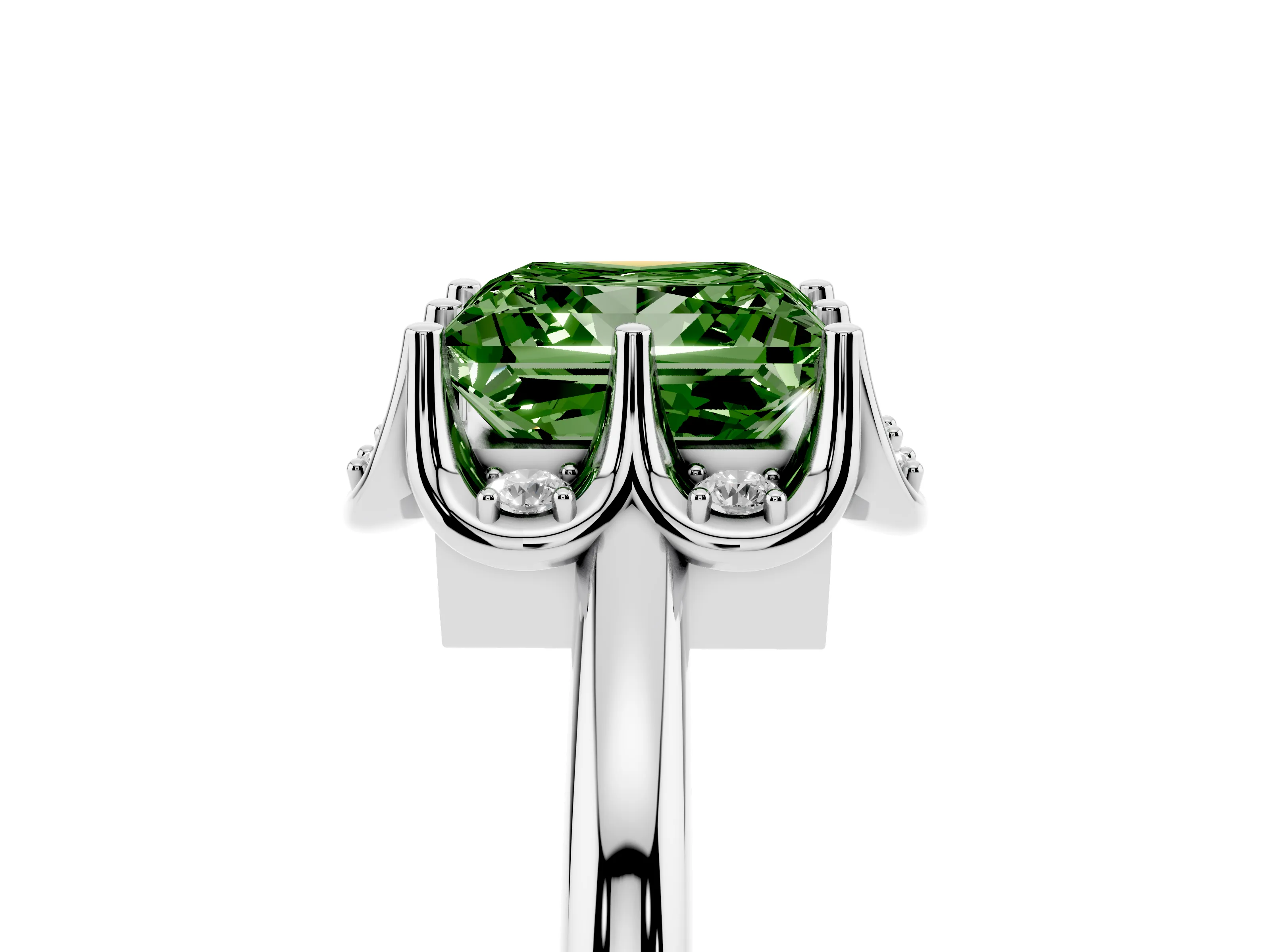 Fancy Green Princess Cut Diamond Round Cluster Halo Ring Set in White gold with Solitaire Band and Prong Setting