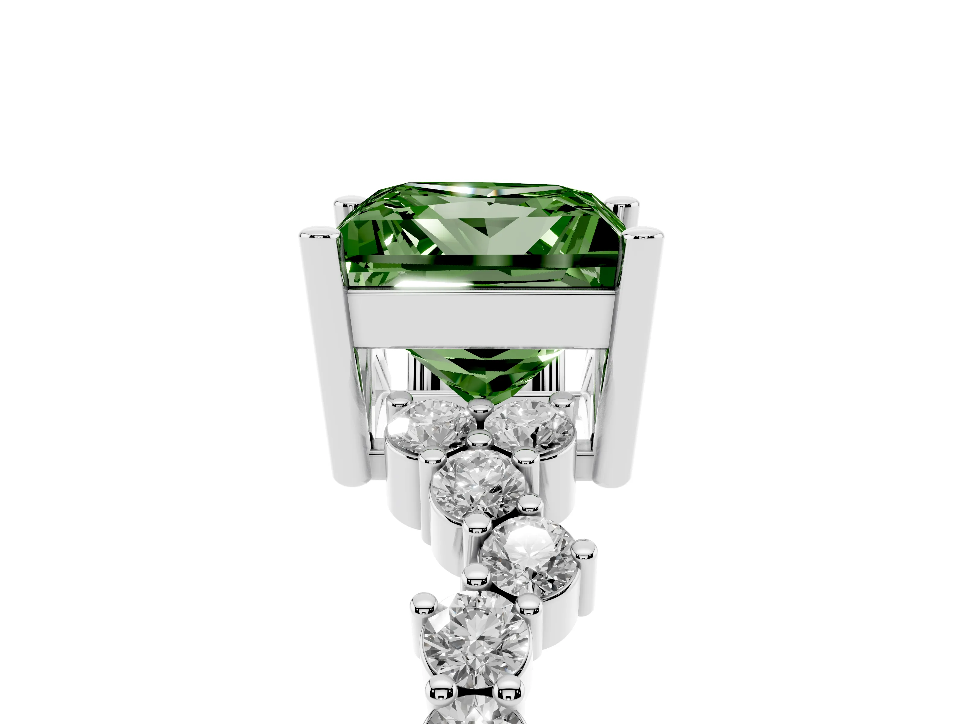 Fancy Green Princess Cut Diamond Ring Set in Platinum with Scattered Round Accents