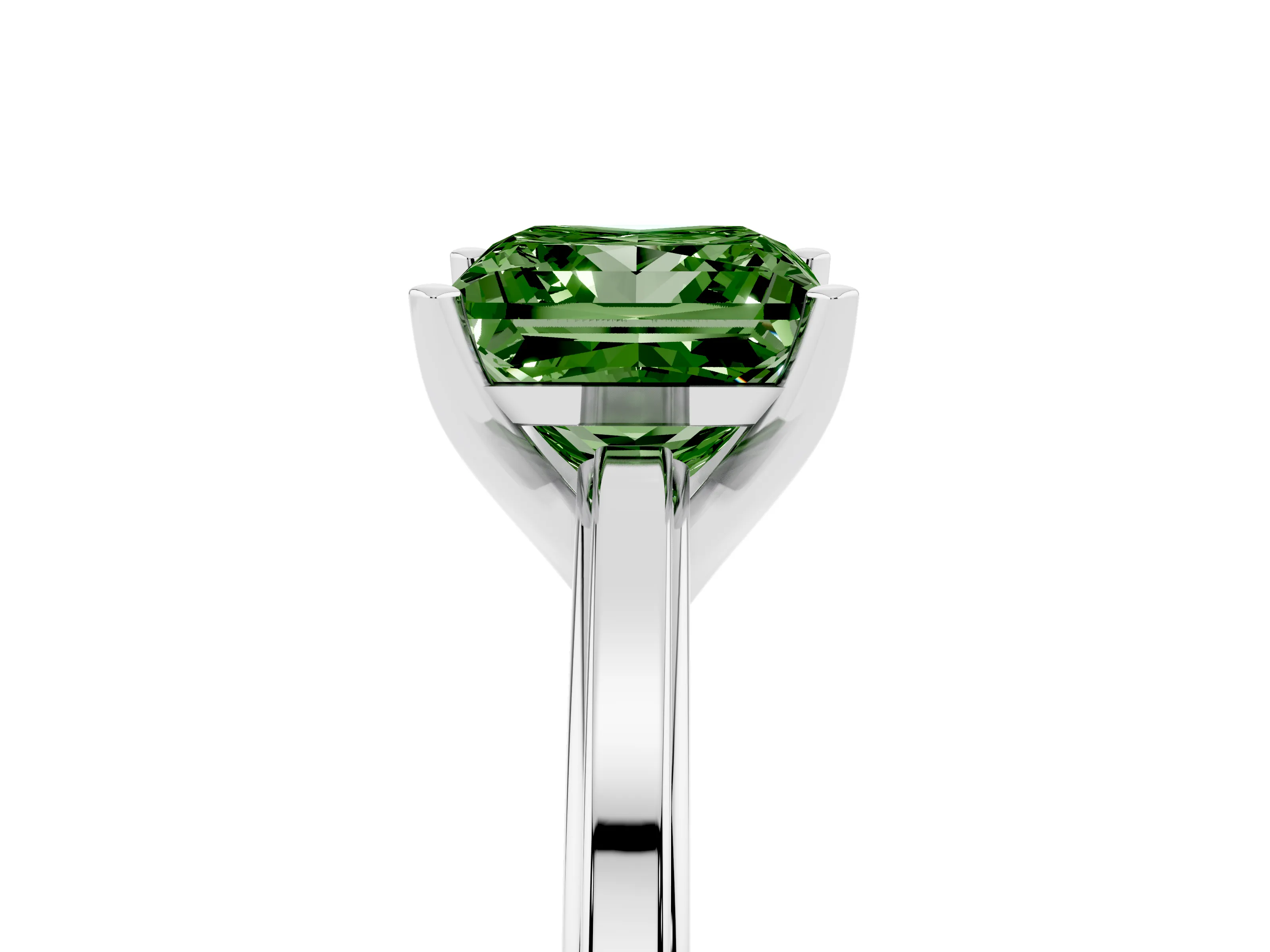 Fancy Green Princess Cut Diamond Solitaire Ring Set in Platinum with Prong Setting and Classic Band