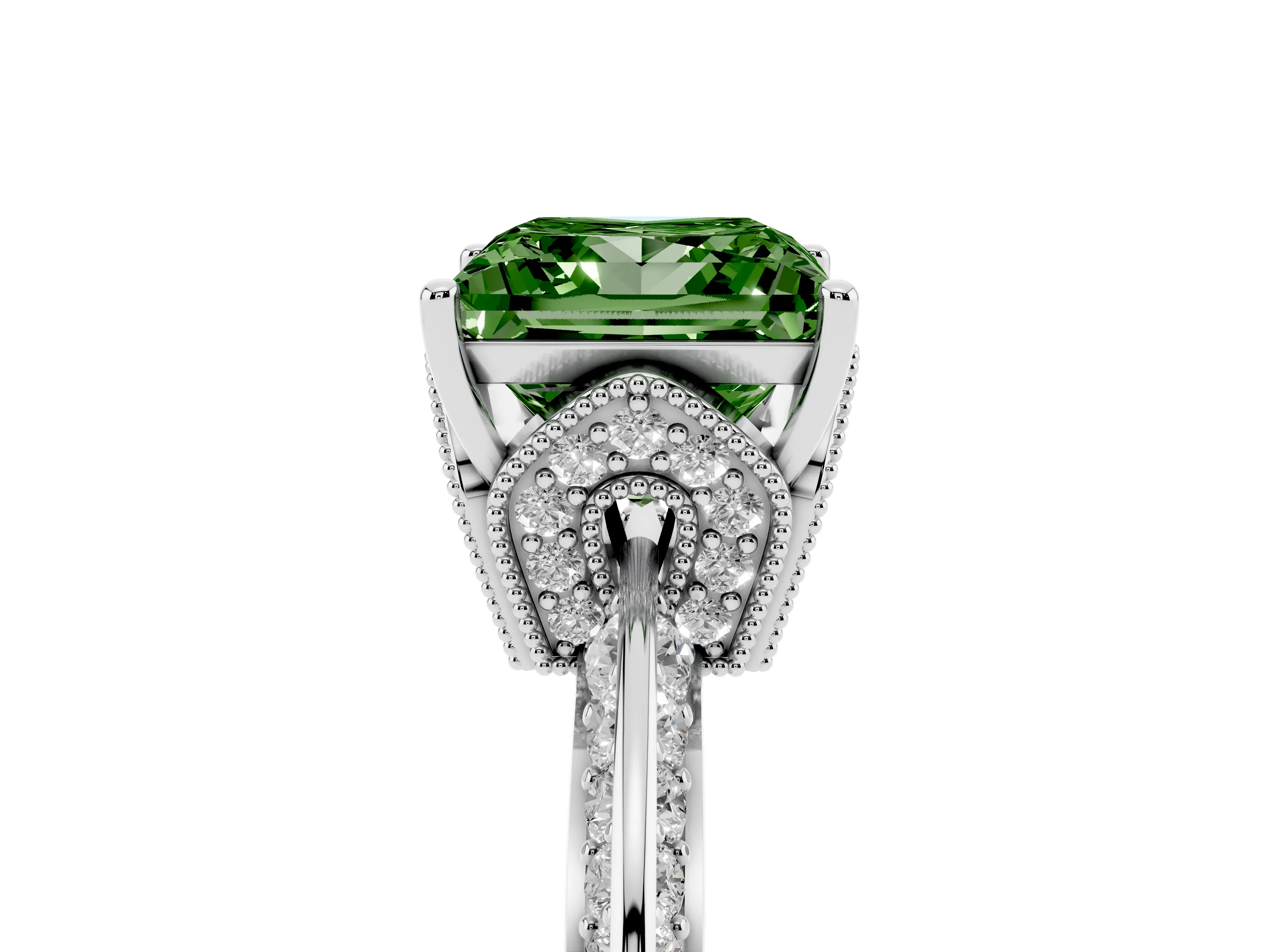 Fancy Green Princess Cut Diamond Solitaire Engagement Ring Set in Silver with Pavé Split Shank and Prong Setting