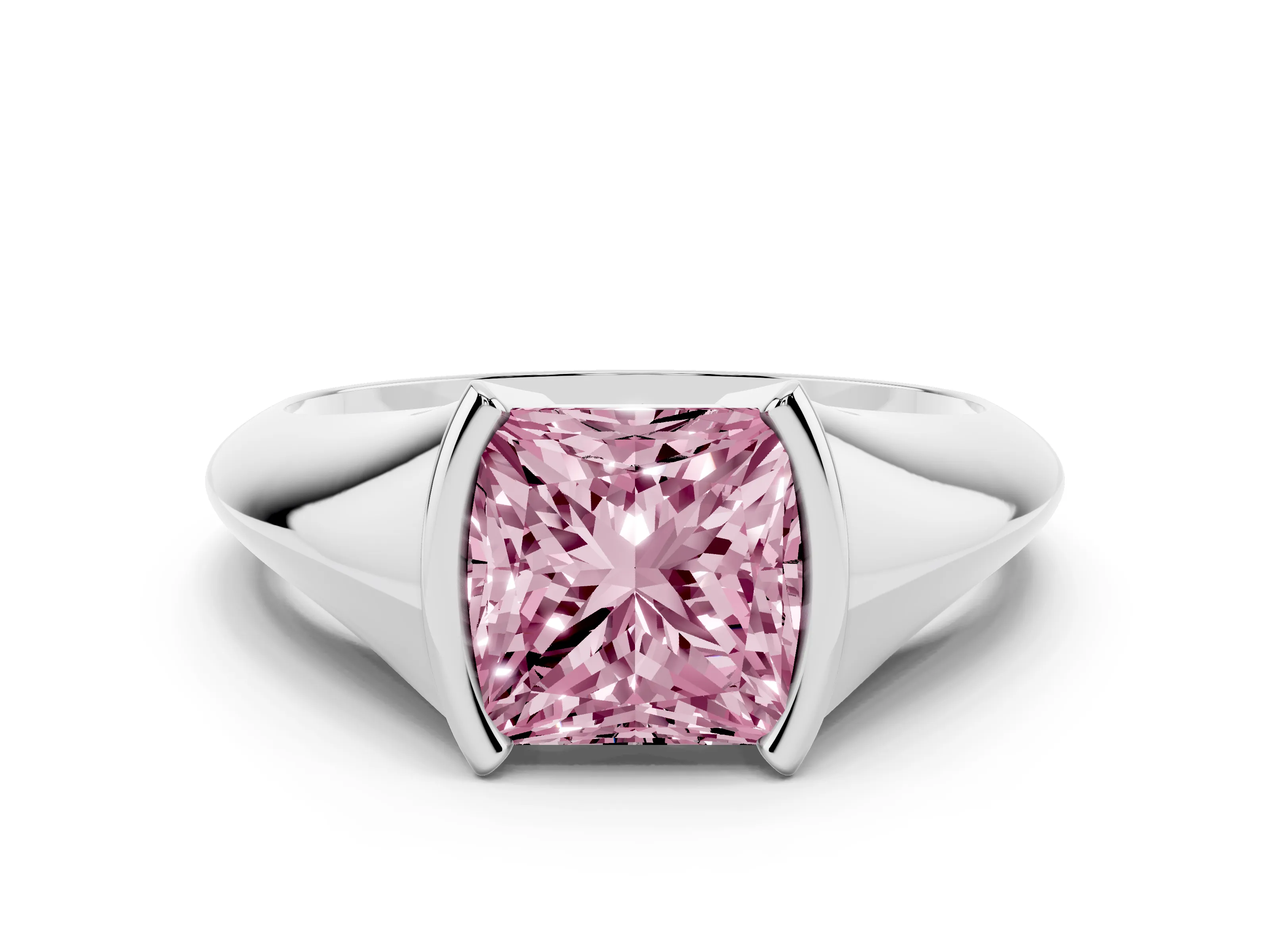 Fancy Pink Princess Cut Diamond Solitaire Tension Set Ring Set in Platinum