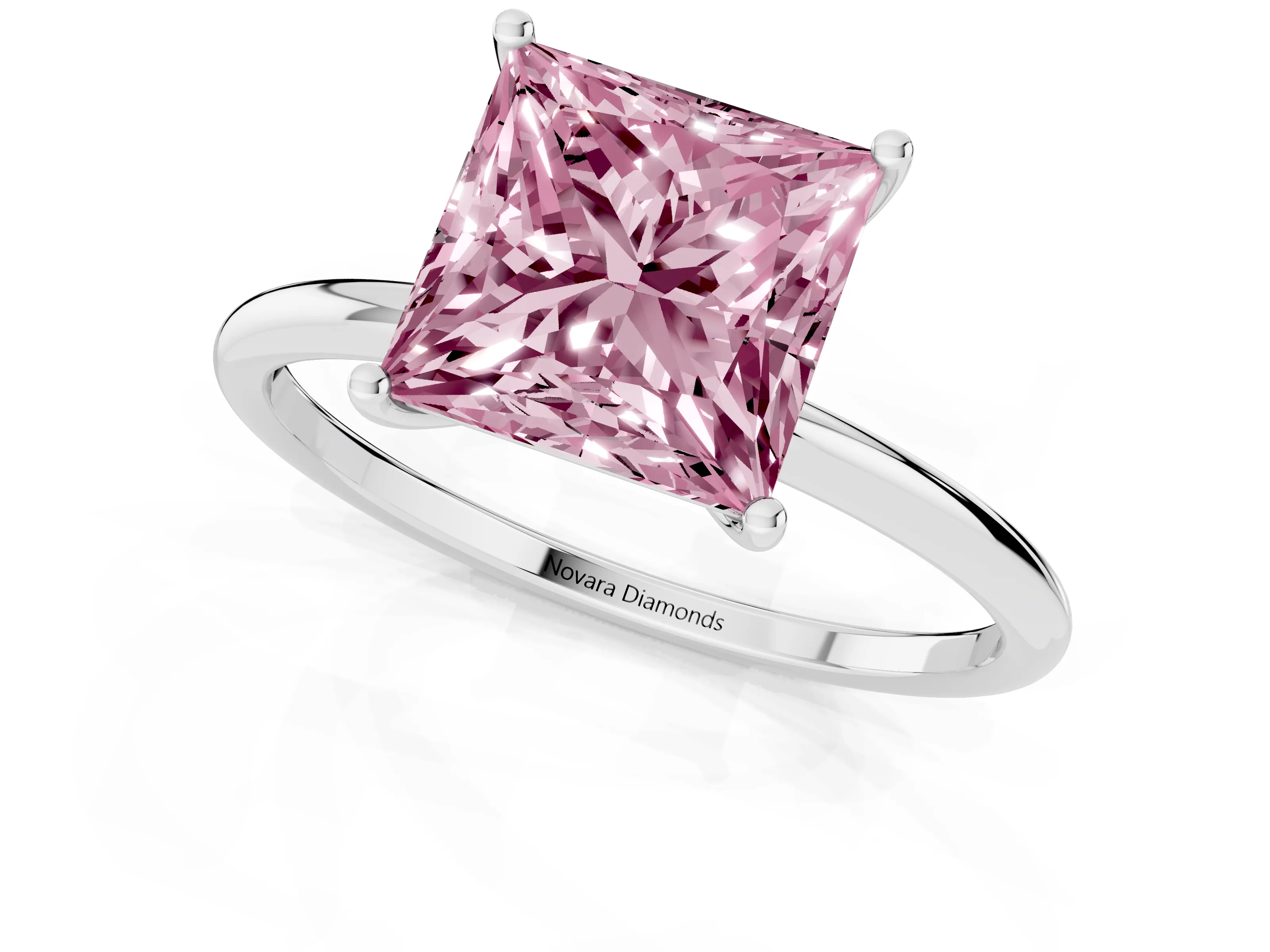 Fancy Pink Princess Cut Diamond Solitaire Engagement Ring Set in Platinum with Thin Band and Prong Setting – second view
