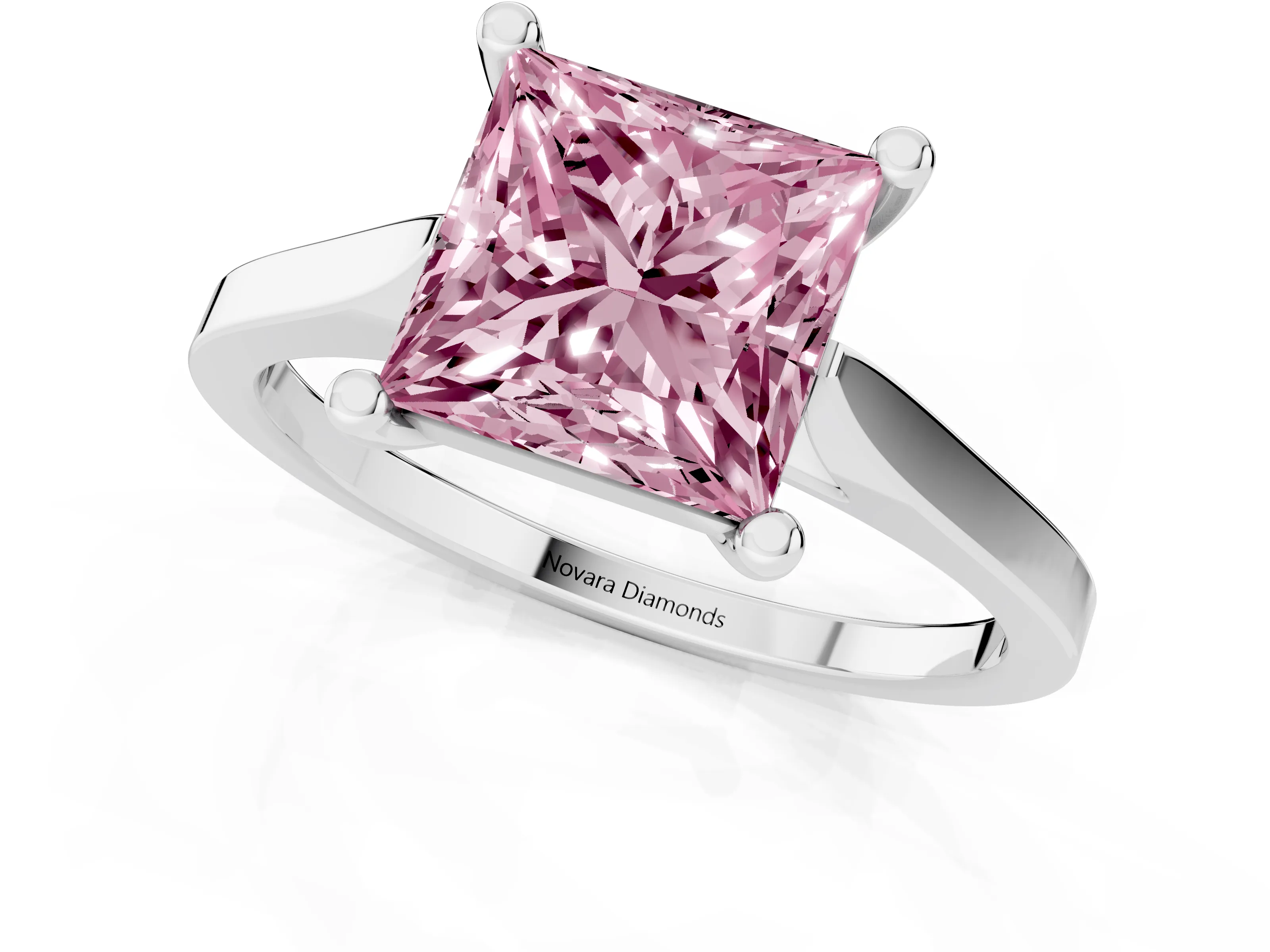 Fancy Pink Princess Cut Diamond Solitaire Ring Set in Silver with Prong Setting and Tapered Band