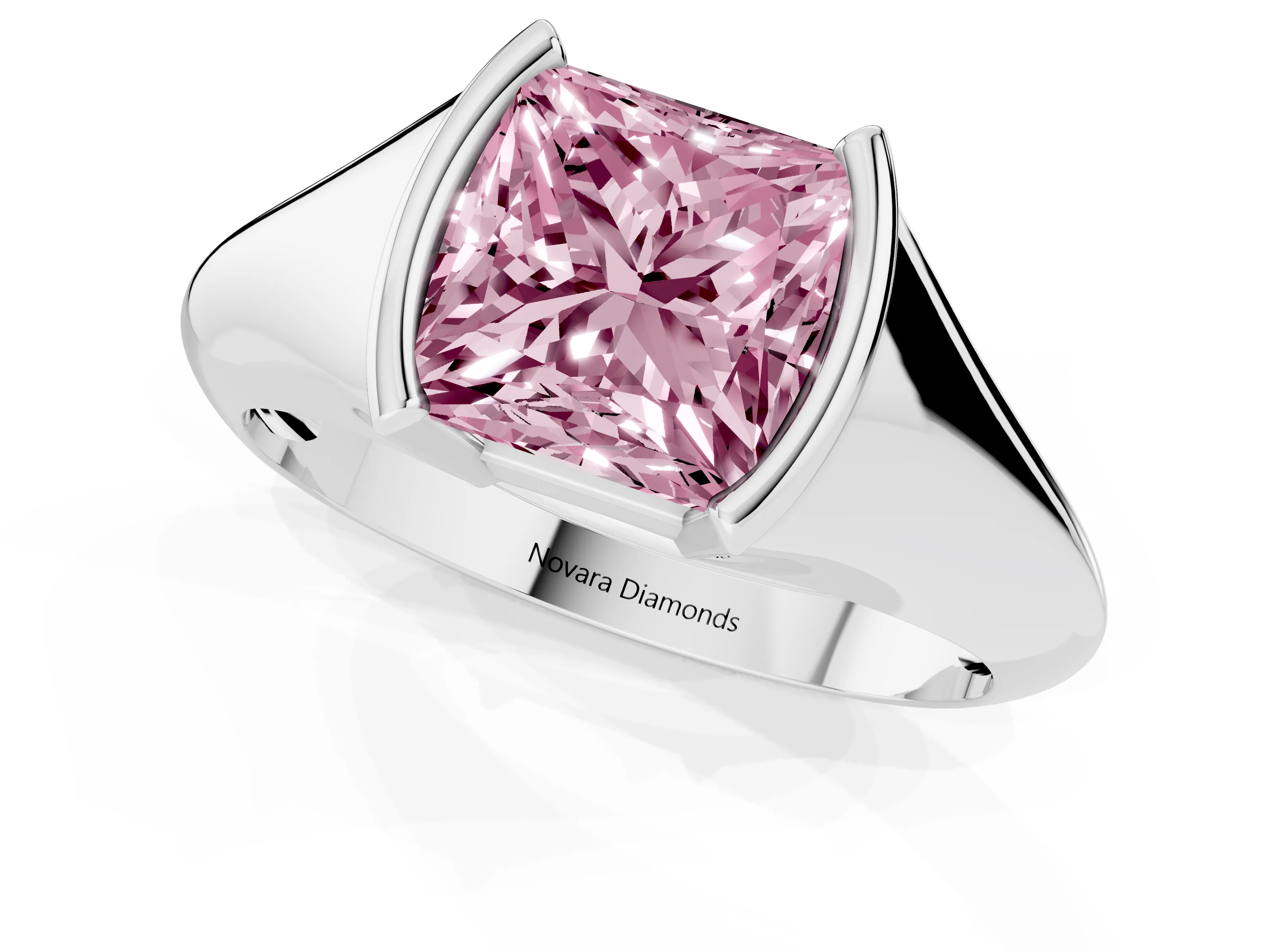 Fancy Pink Princess Cut Diamond Solitaire Tension Set Ring Set in Platinum