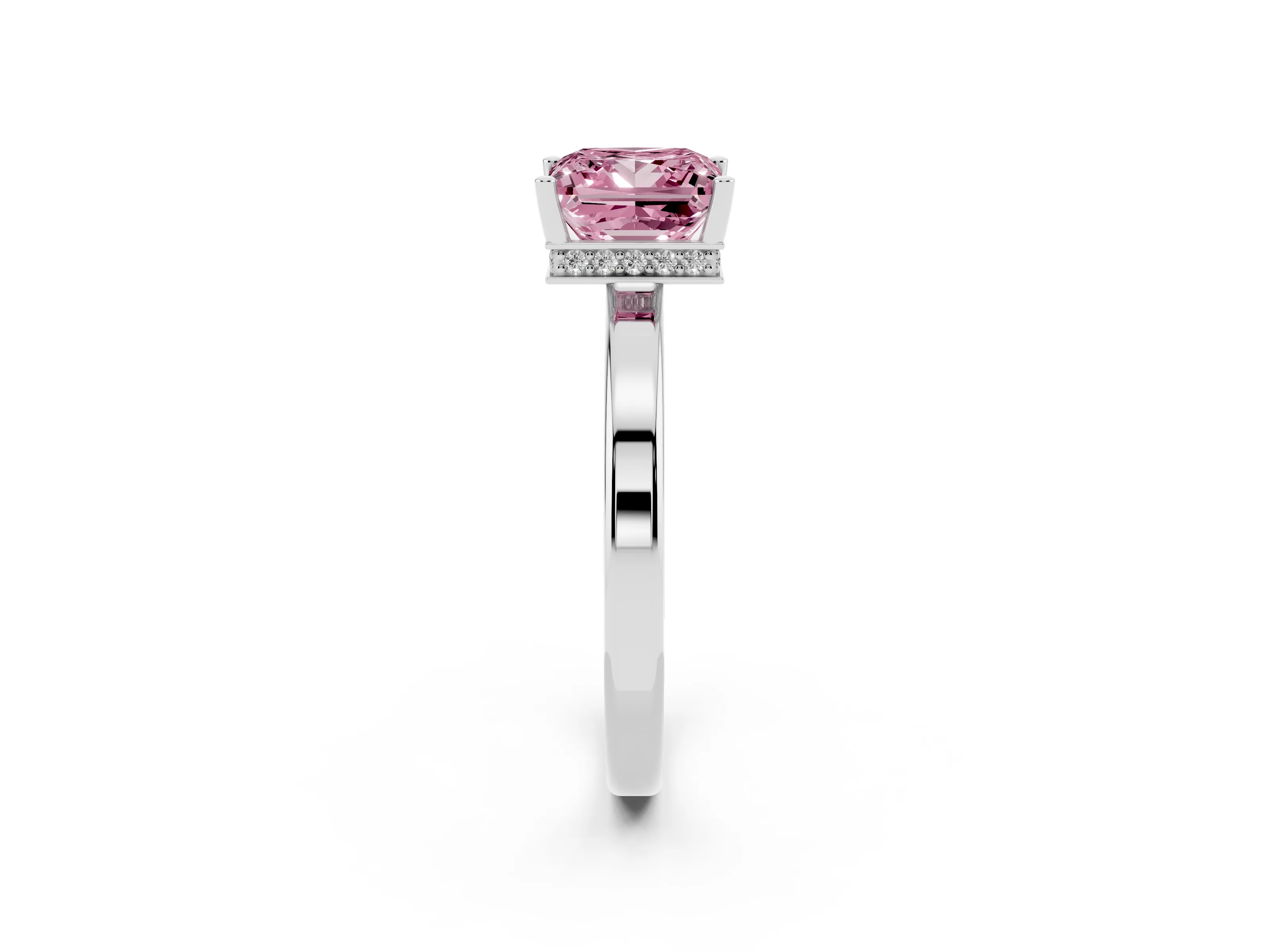 Fancy Pink Princess Cut Diamond Solitaire Engagement Ring Set in Silver with Prong Setting on a Plain Band