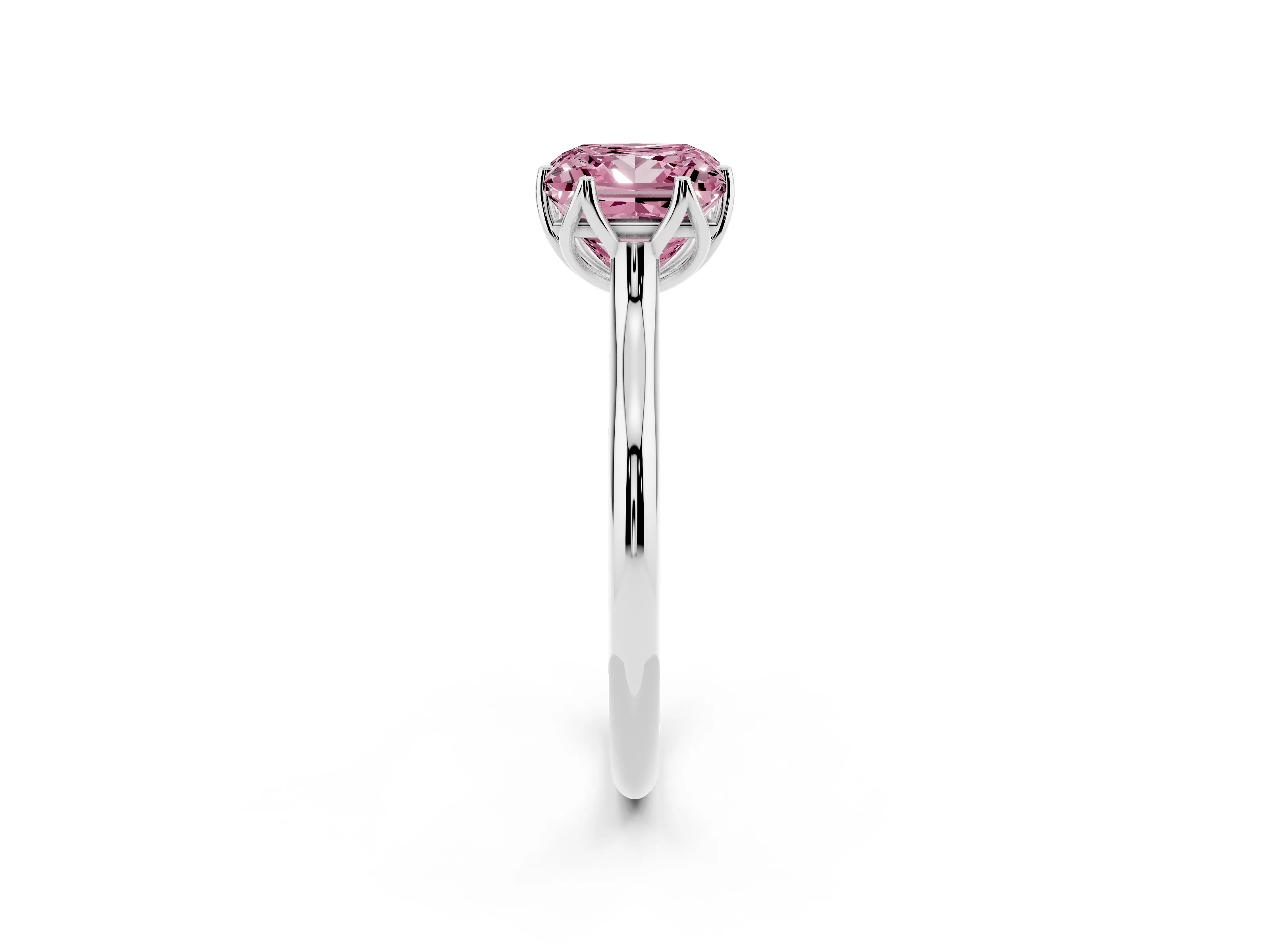Fancy Pink Princess Cut Diamond Solitaire Cathedral Ring Set in Silver with Prong Setting