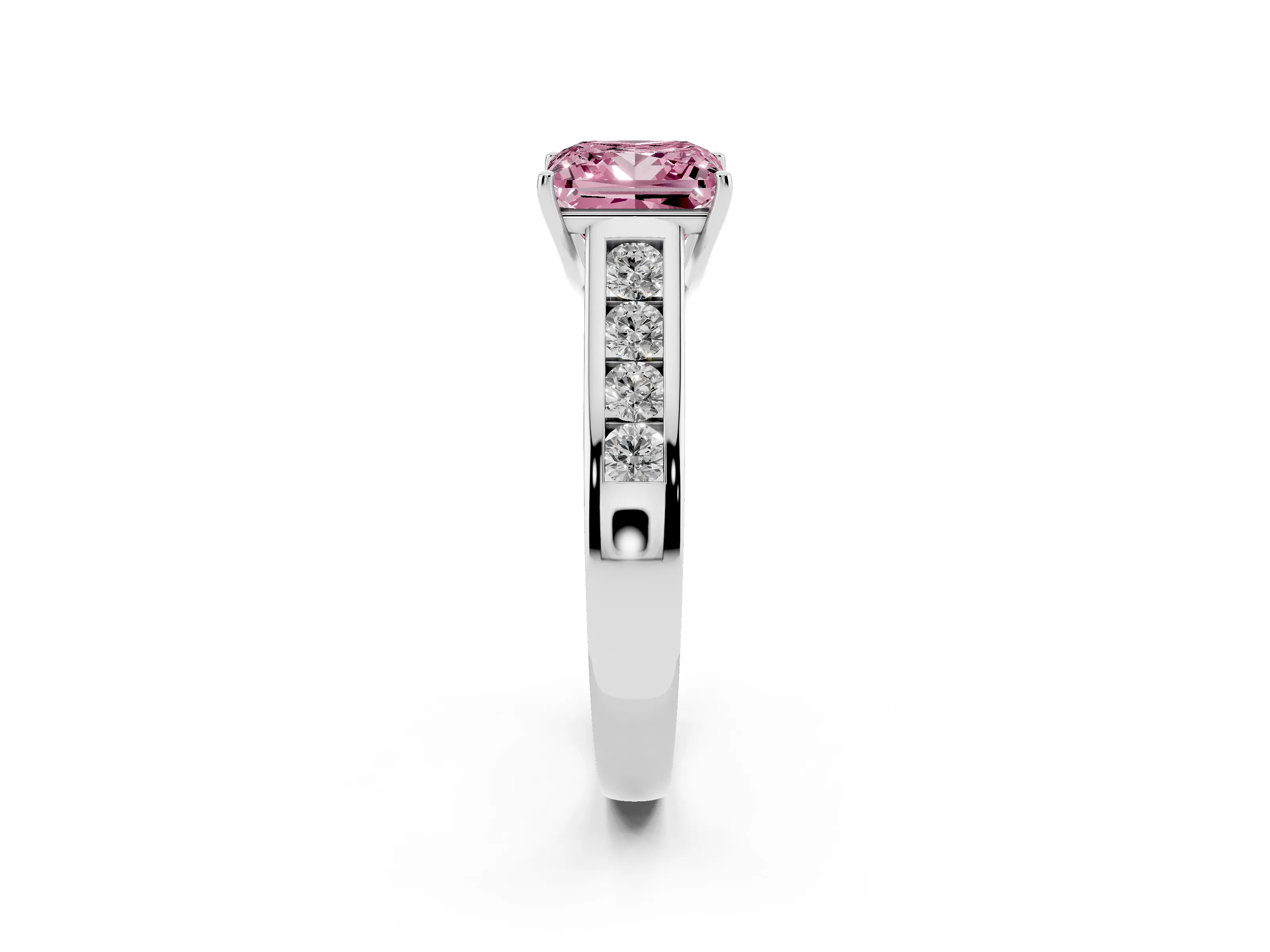 Fancy Pink Princess Cut Diamond Solitaire Channel-Set Engagement Ring Set in Silver with Prong Setting