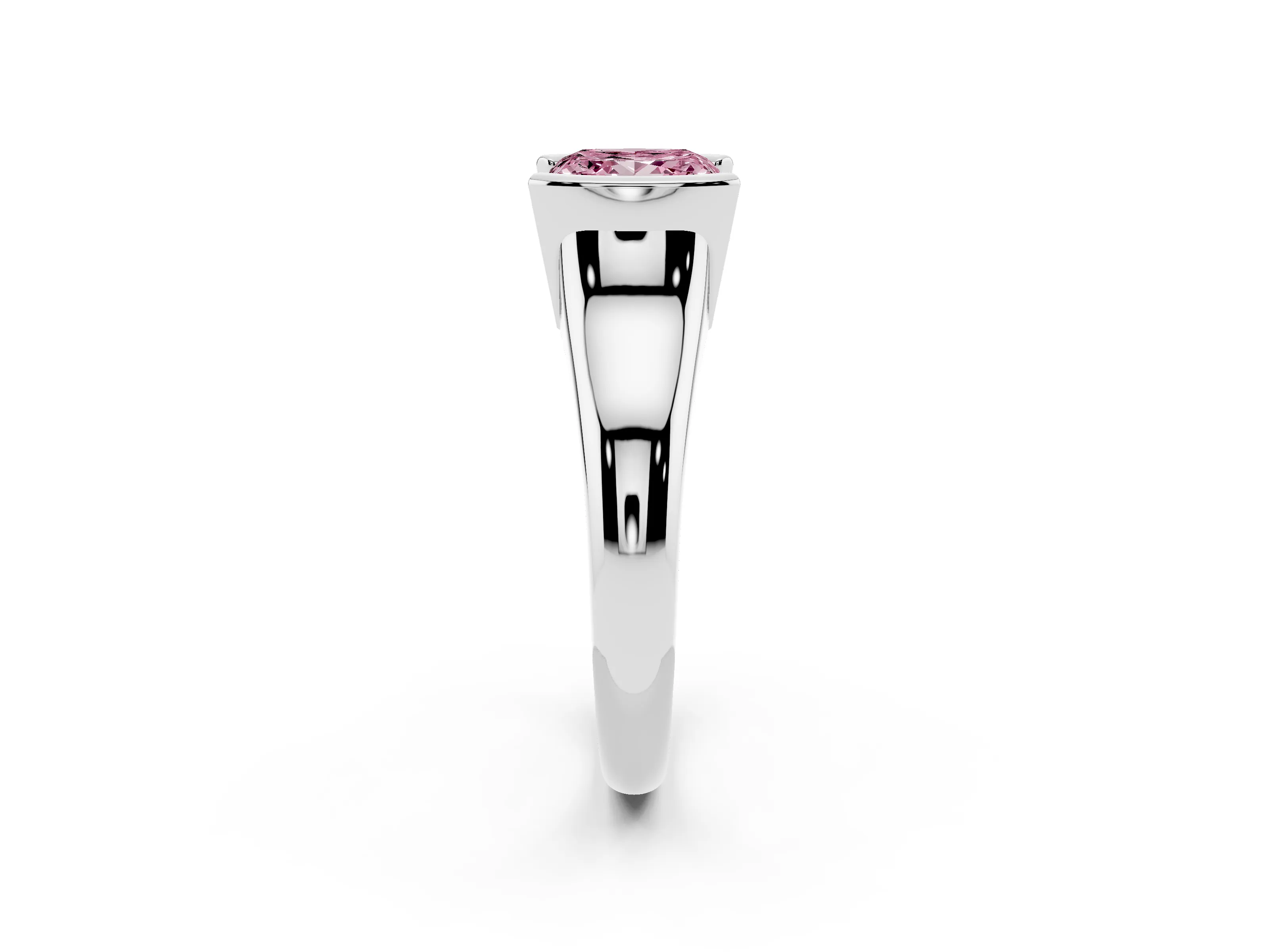 Fancy Pink Princess Cut Diamond Solitaire Tension Set Ring Set in White gold with Split Shank Band