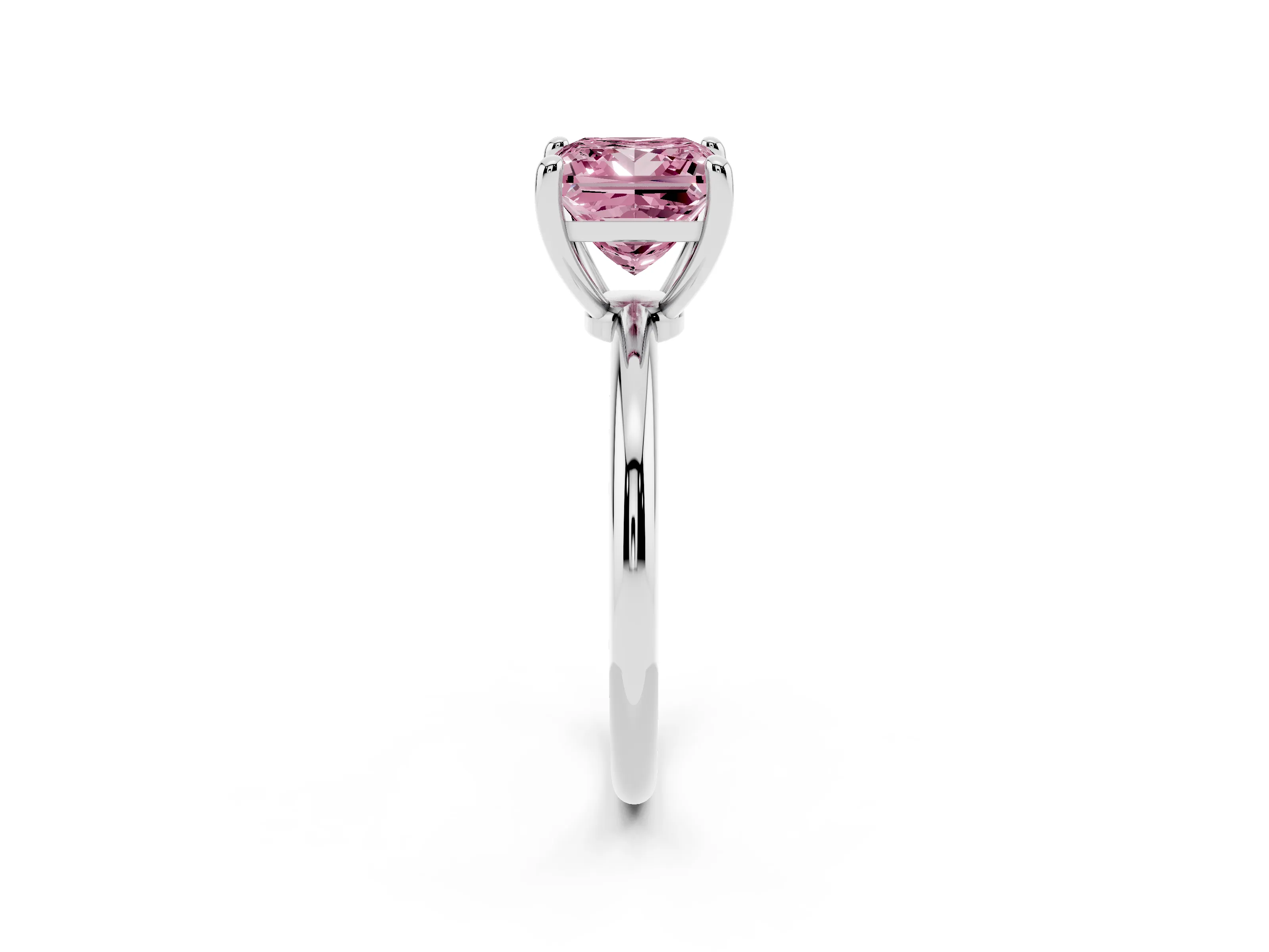 Fancy Pink Princess Cut Diamond Solitaire Ring Set in White gold with Secure Prong Setting on a Classic Band