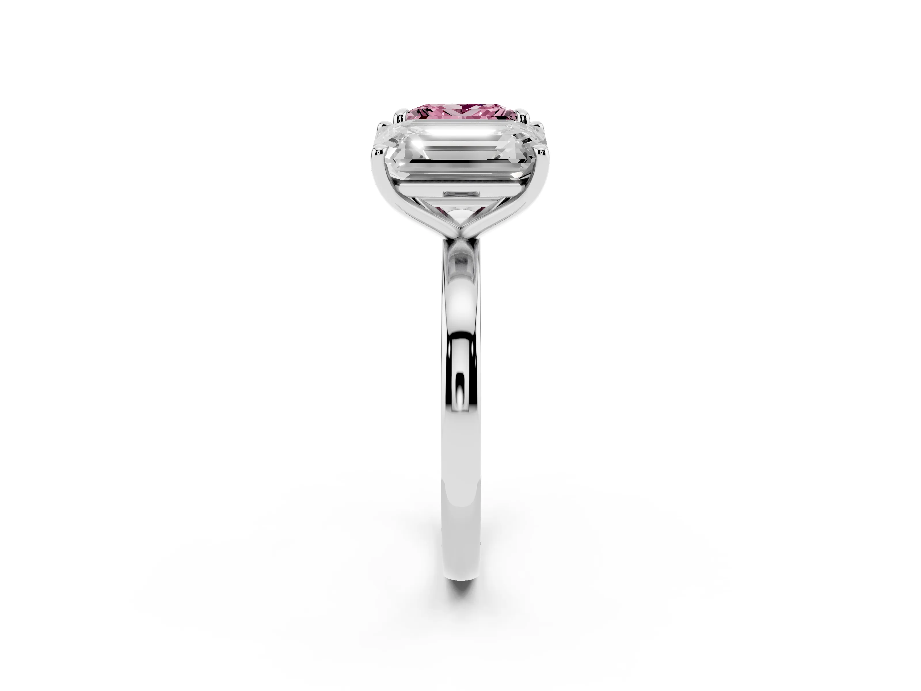 Fancy Pink Princess Cut and Emerald Cut Toi Moi Ring Set in White gold with Prong Setting
