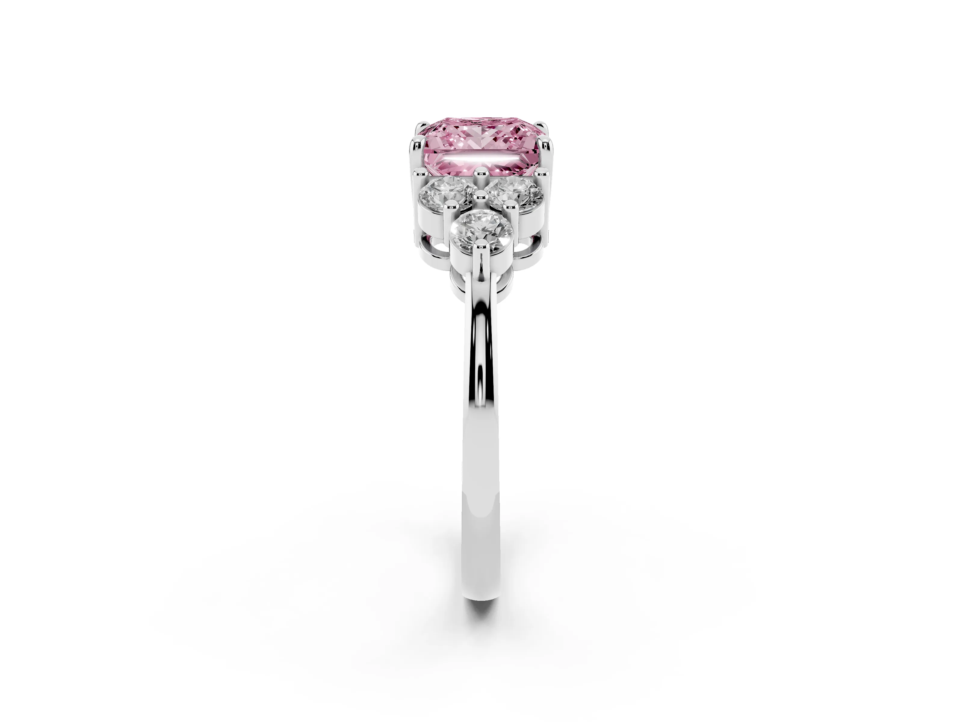 Fancy Pink Princess Cut Diamond Solitaire Ring Set in Platinum with Cluster Accents on Each Side