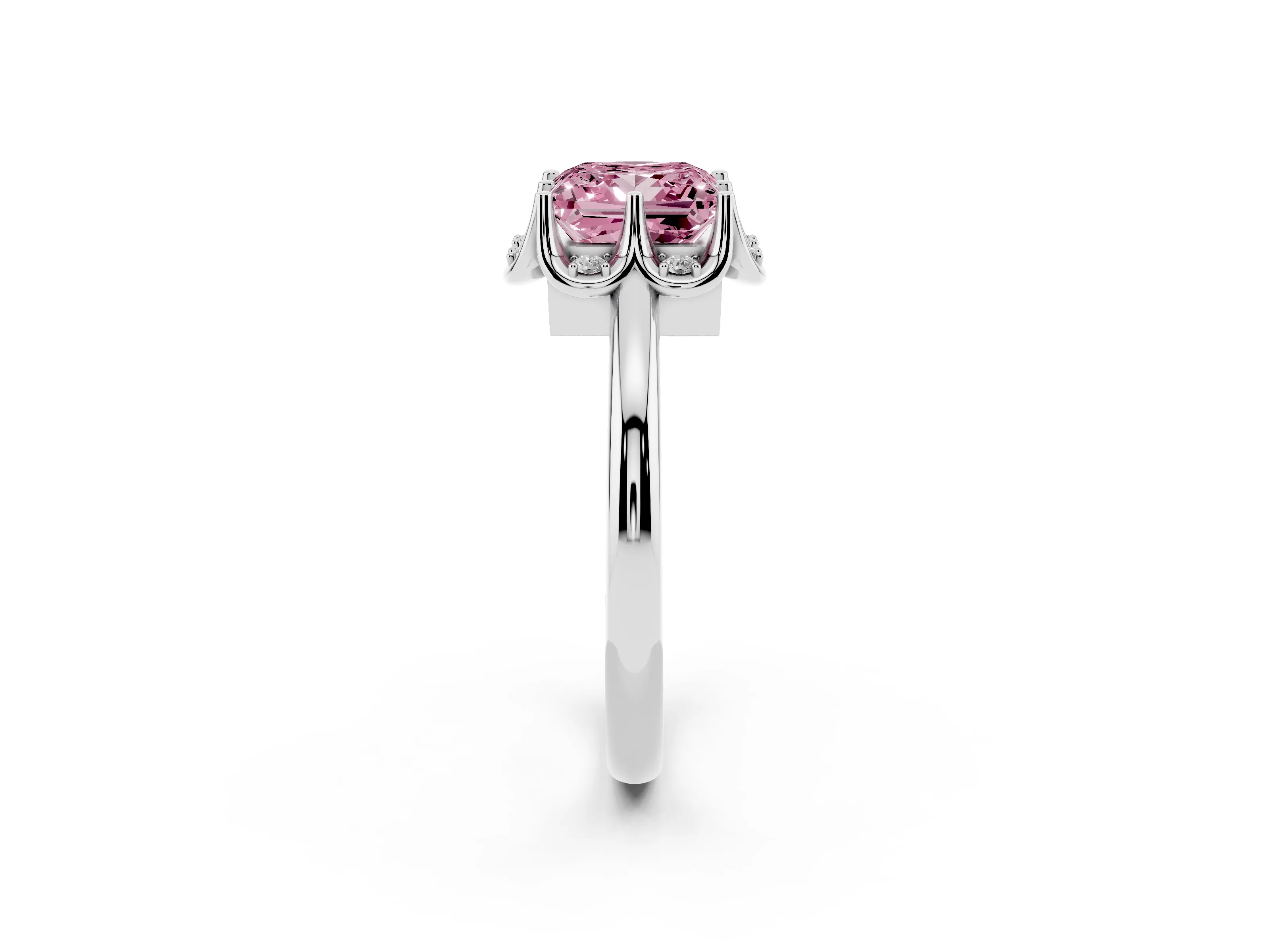 Fancy Pink Princess Cut Diamond Round Cluster Halo Ring Set in Silver with Solitaire Band and Prong Setting